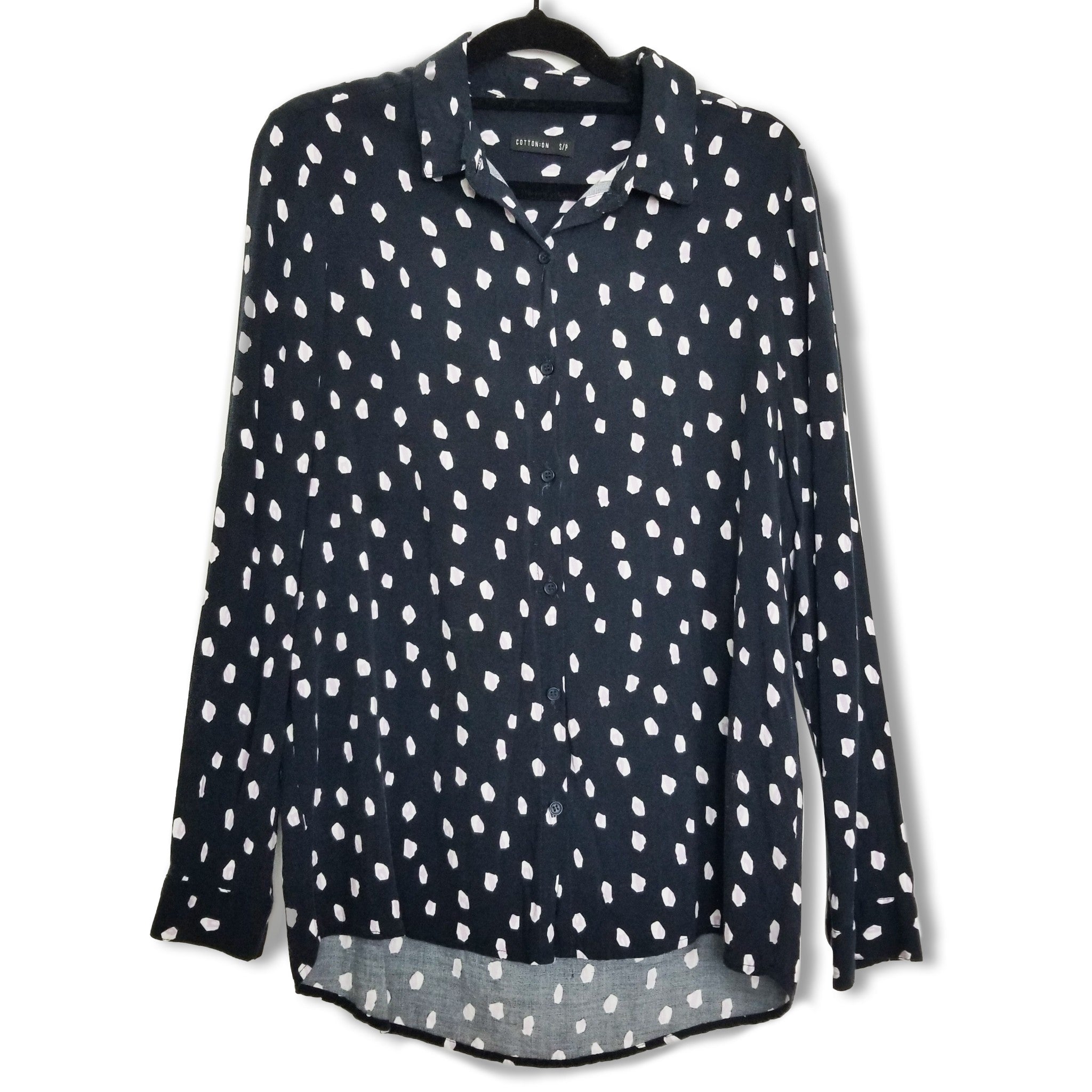 Cotton On Black White Purple Long Sleeve Women's Button Up Blouse Top Sz 8 Small