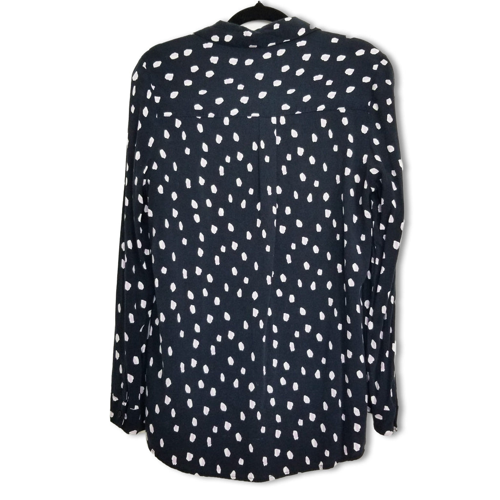 Cotton On Black White Purple Long Sleeve Women's Button Up Blouse Top Sz 8 Small