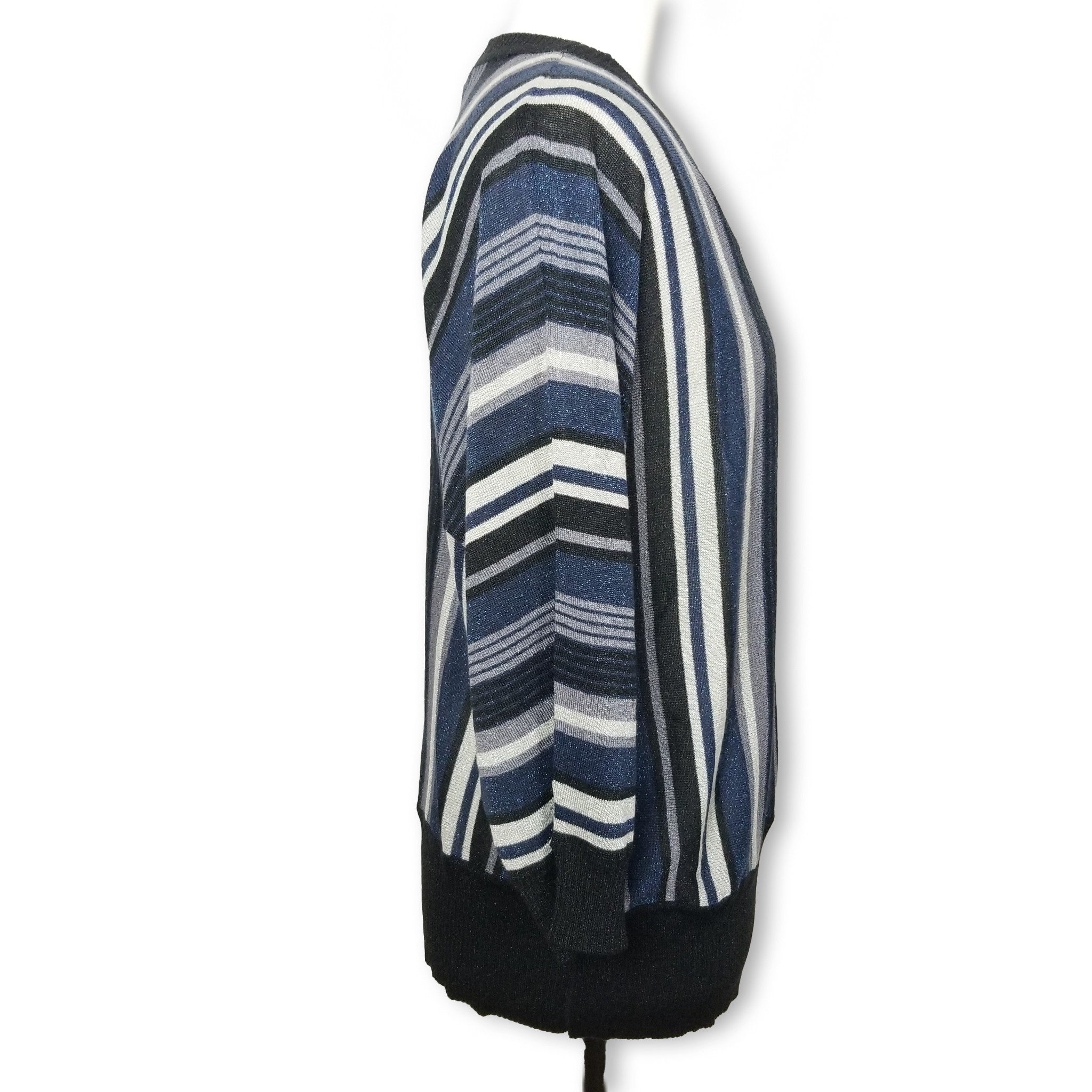 Millers Women's Shiny Glittery Sparkly Black Blue Grey Striped Long Sleeve Top L