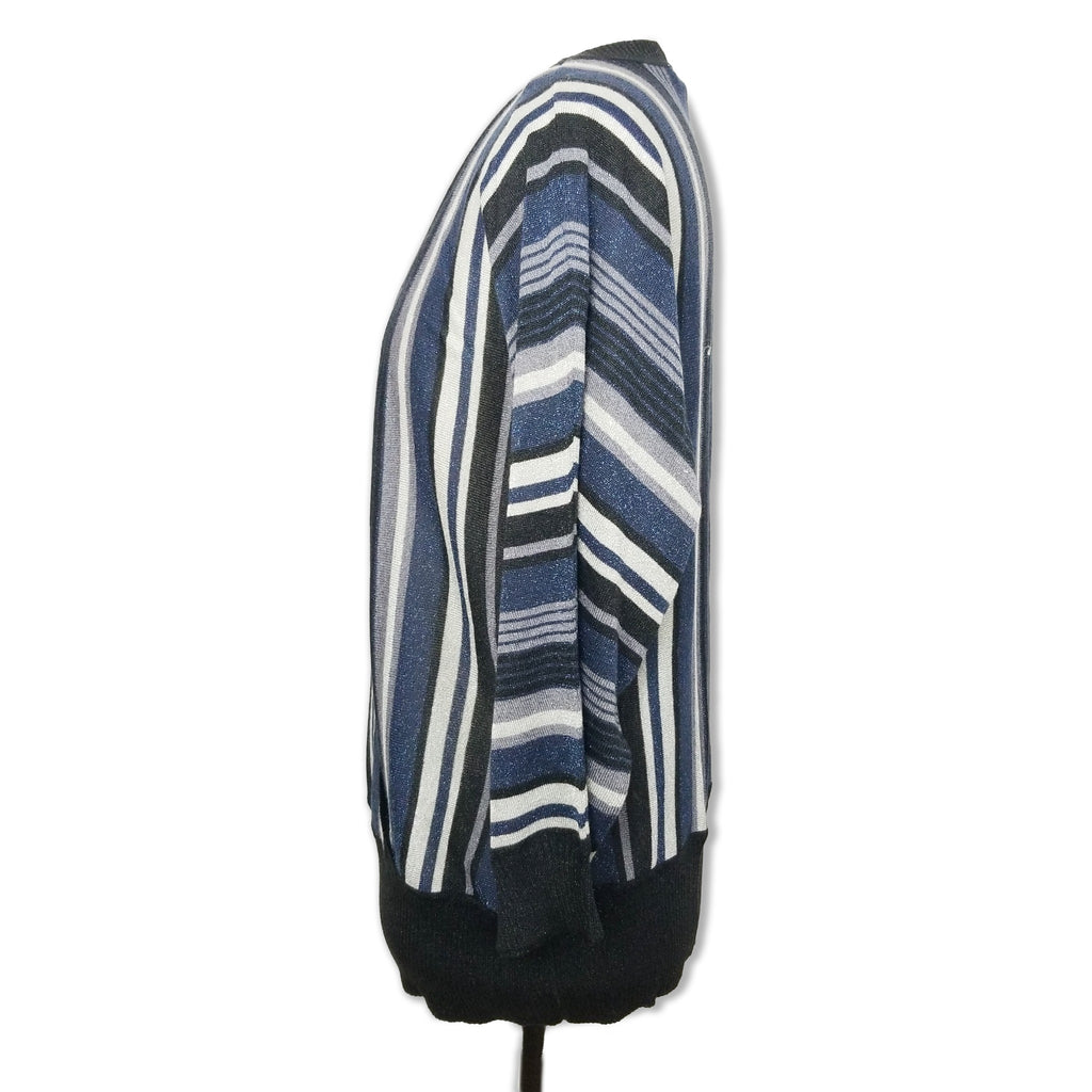 Millers Women's Shiny Glittery Sparkly Black Blue Grey Striped Long Sleeve Top L
