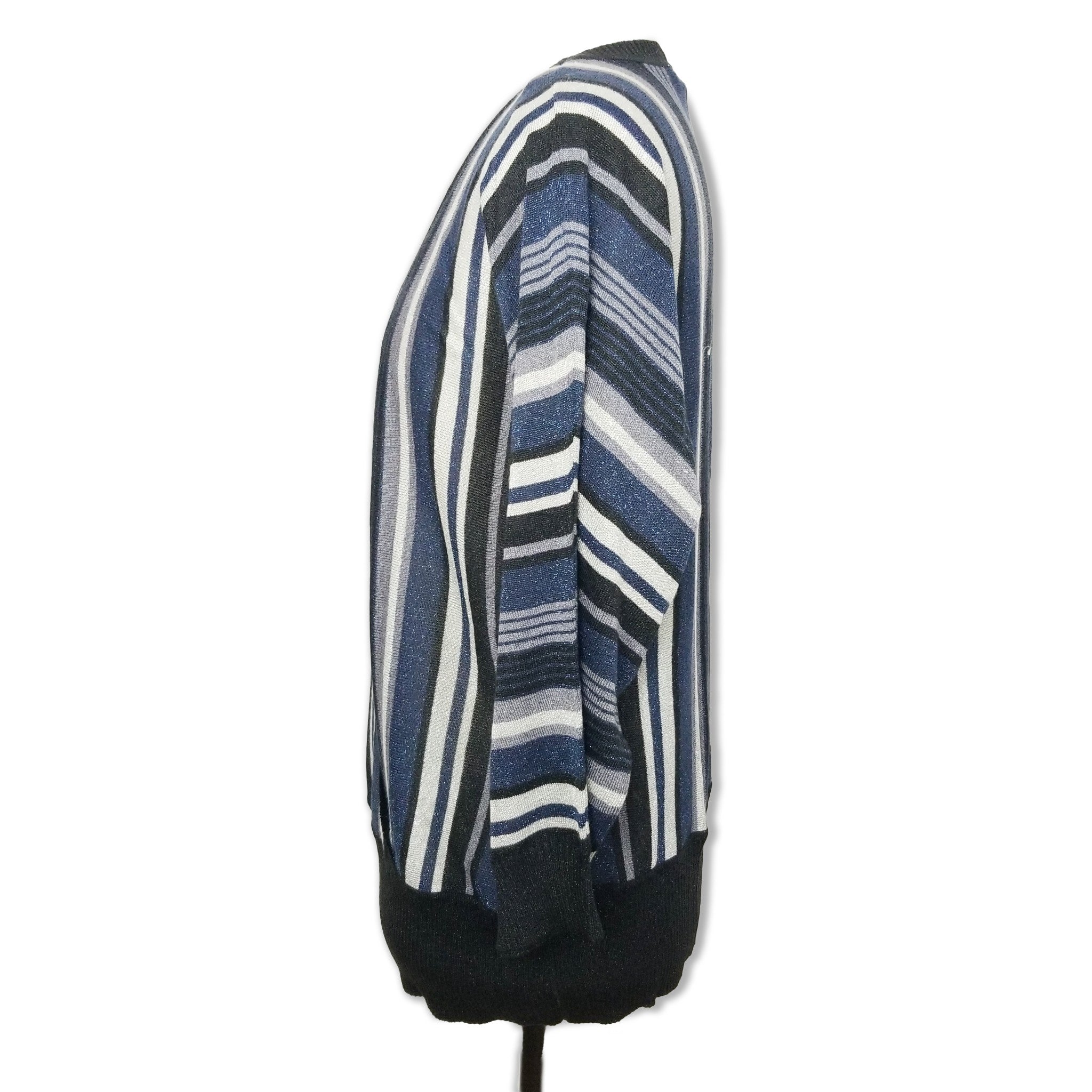 Millers Women's Shiny Glittery Sparkly Black Blue Grey Striped Long Sleeve Top L