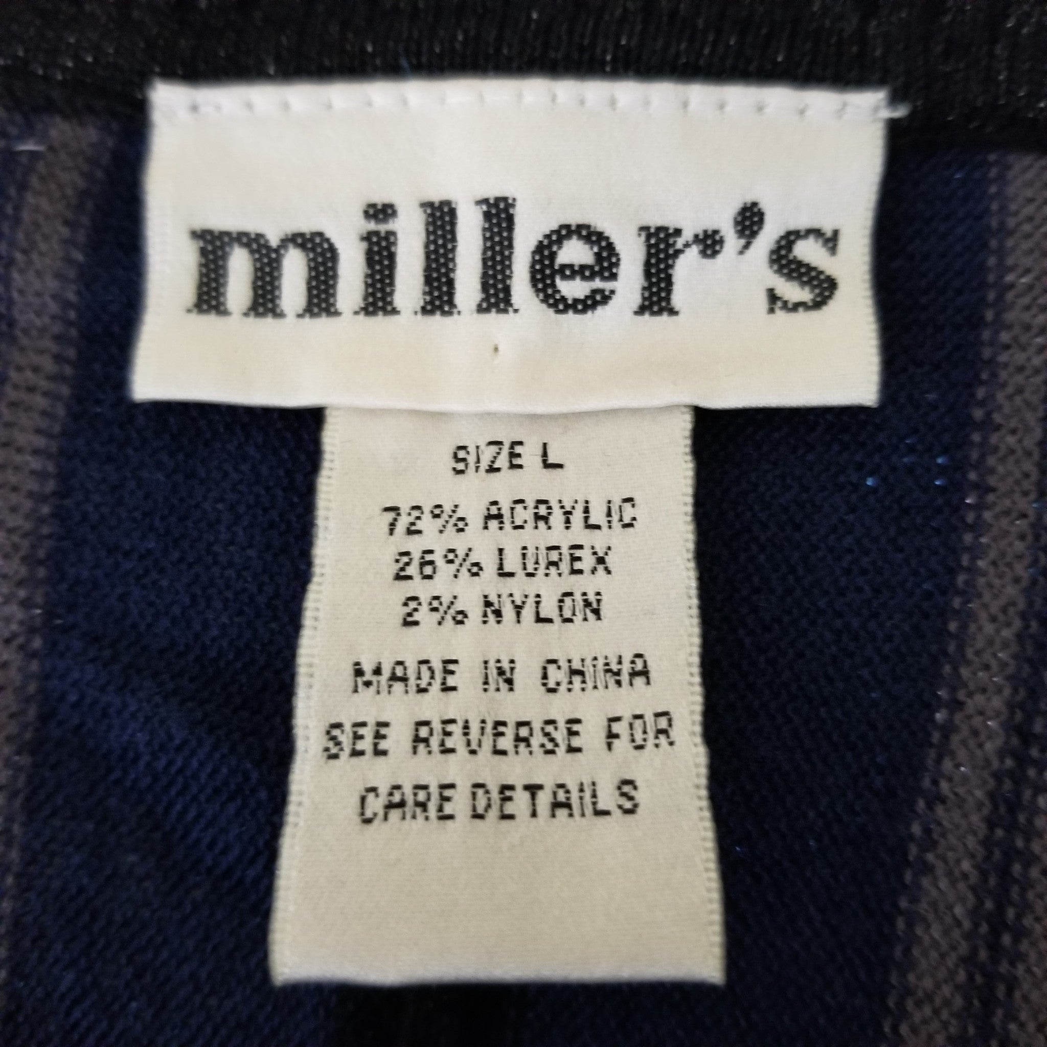 Millers Women's Shiny Glittery Sparkly Black Blue Grey Striped Long Sleeve Top L