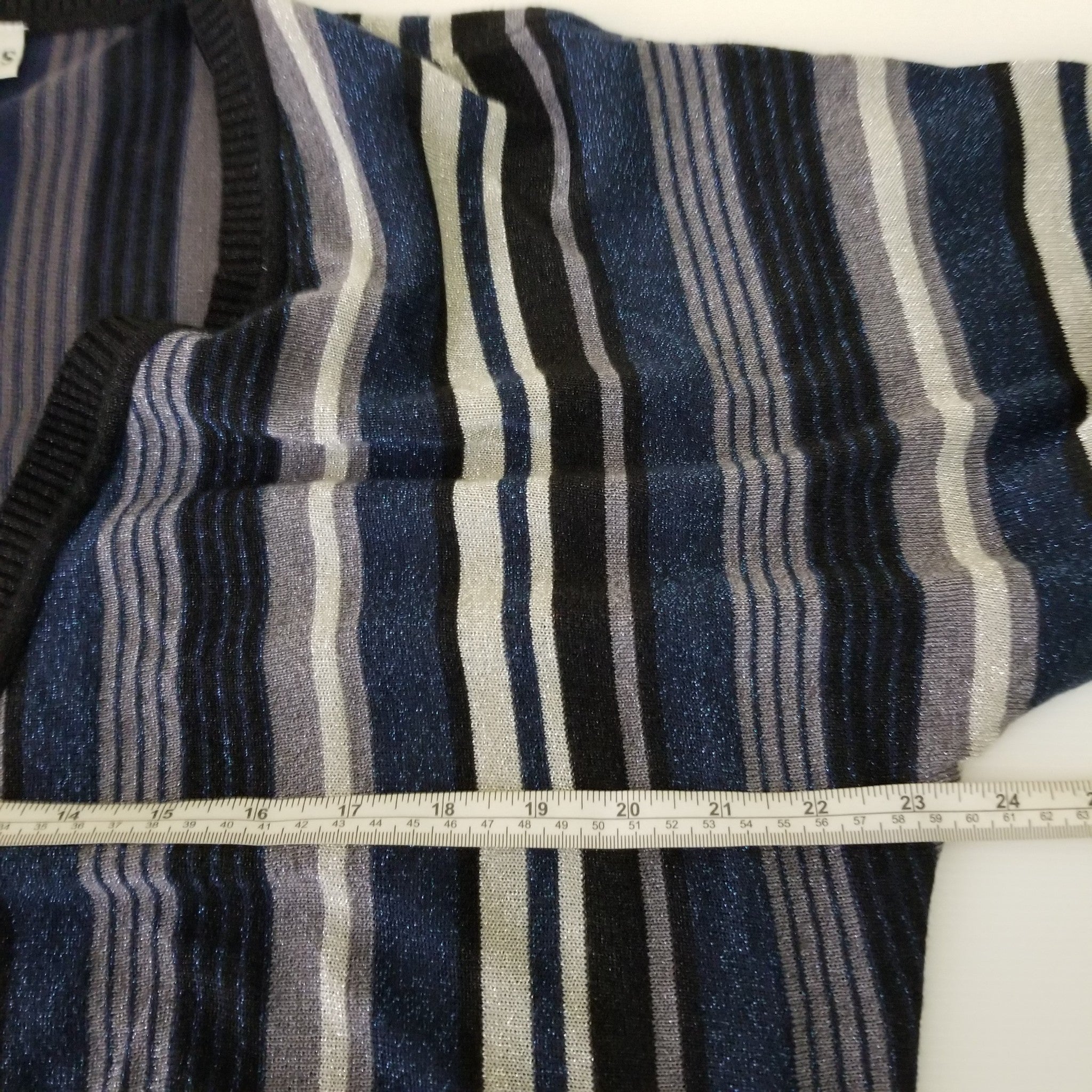 Millers Women's Shiny Glittery Sparkly Black Blue Grey Striped Long Sleeve Top L