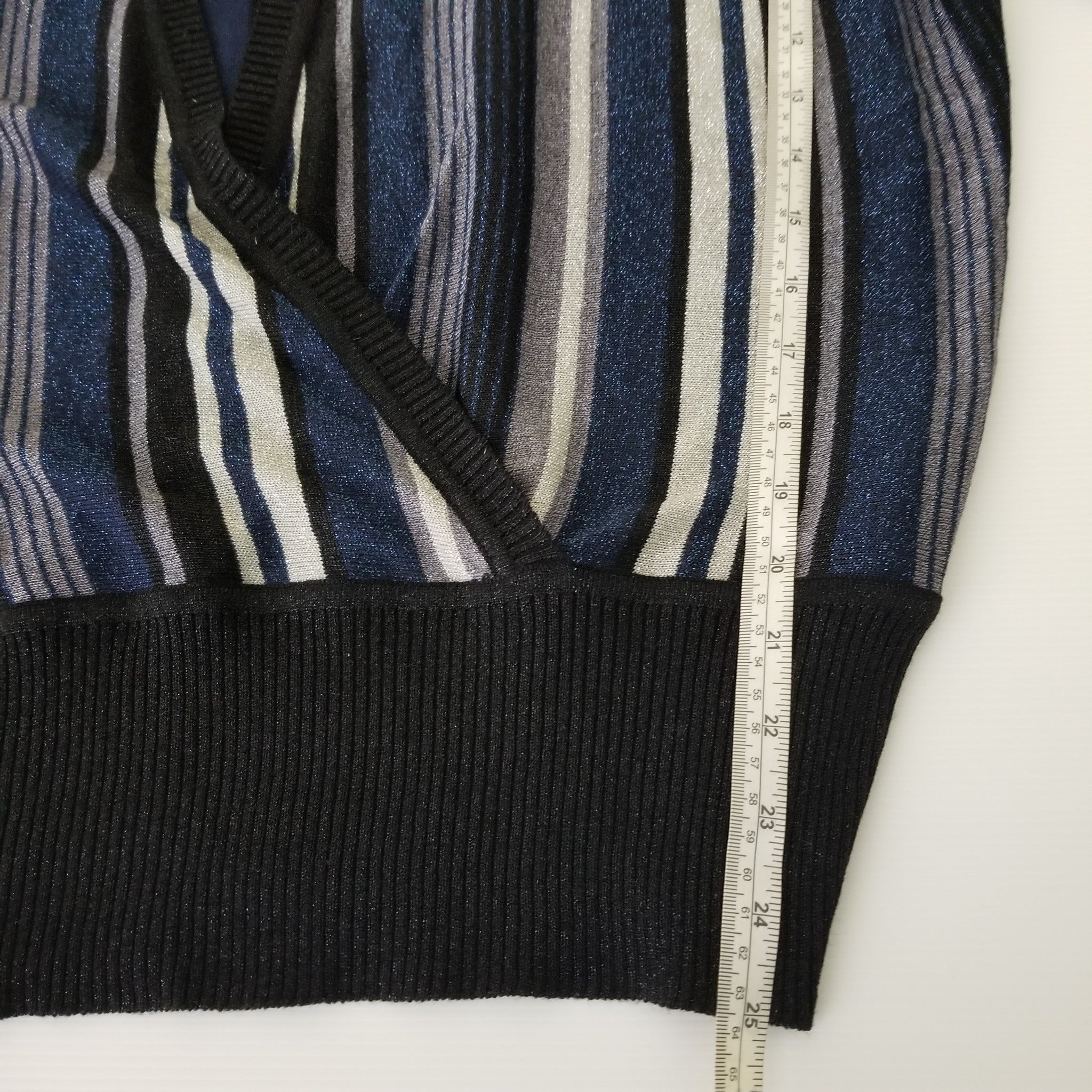 Millers Women's Shiny Glittery Sparkly Black Blue Grey Striped Long Sleeve Top L