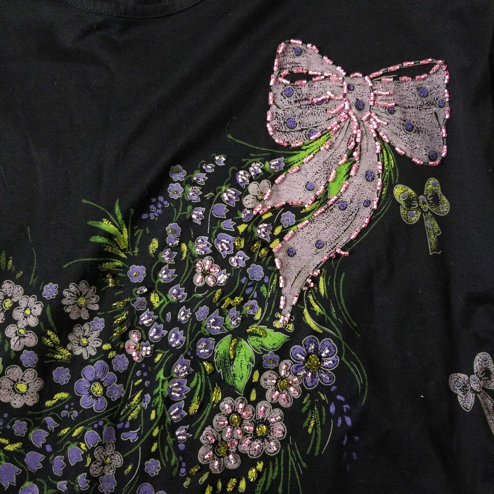 Marella Casual Black Floral Beaded 3/4 Sleeves Women's Top Made in Italy