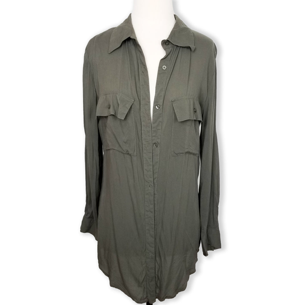 Cotton On Women's Green Collared Button Up Long Sleeve Casual Top Blouse 8 Small