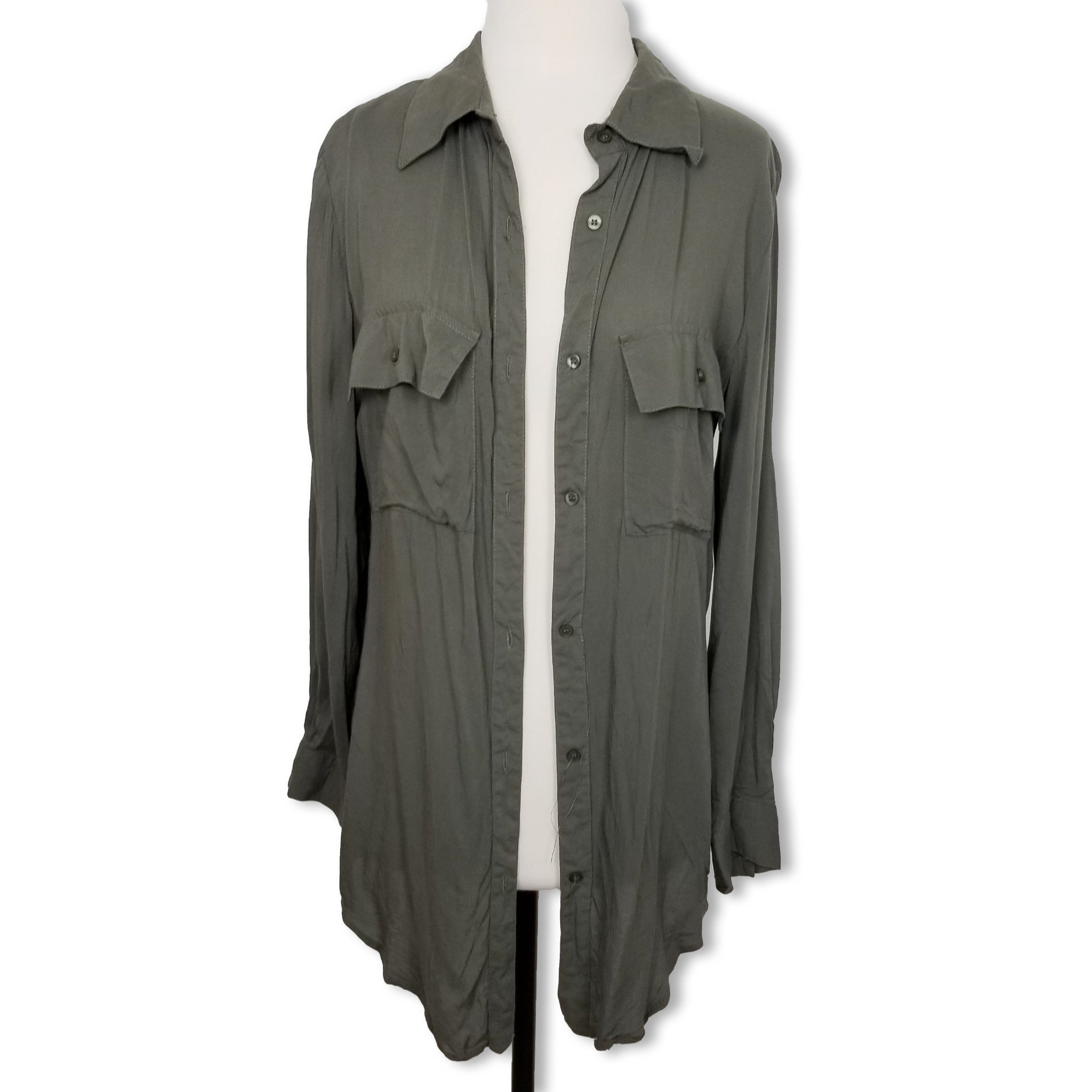 Cotton On Women's Green Collared Button Up Long Sleeve Casual Top Blouse 8 Small