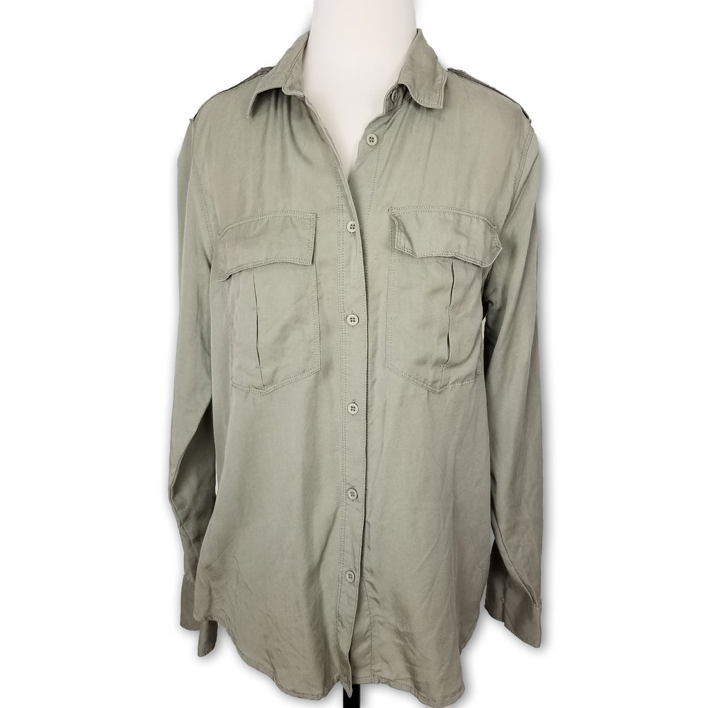 Seed Heritage Women's Casual Sage Green Long Sleeve Button Up Top Blouse Size 10