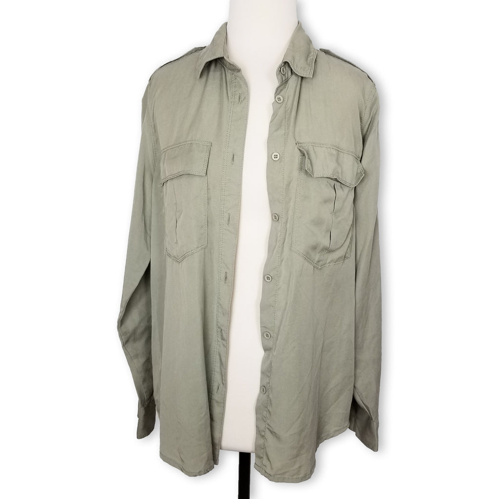 Seed Heritage Women's Casual Sage Green Long Sleeve Button Up Top Blouse Size 10