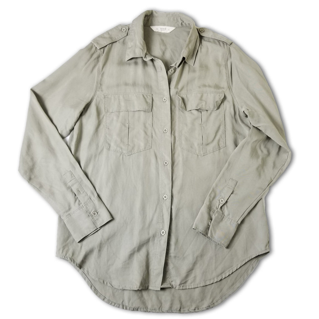Seed Heritage Women's Casual Sage Green Long Sleeve Button Up Top Blouse Size 10