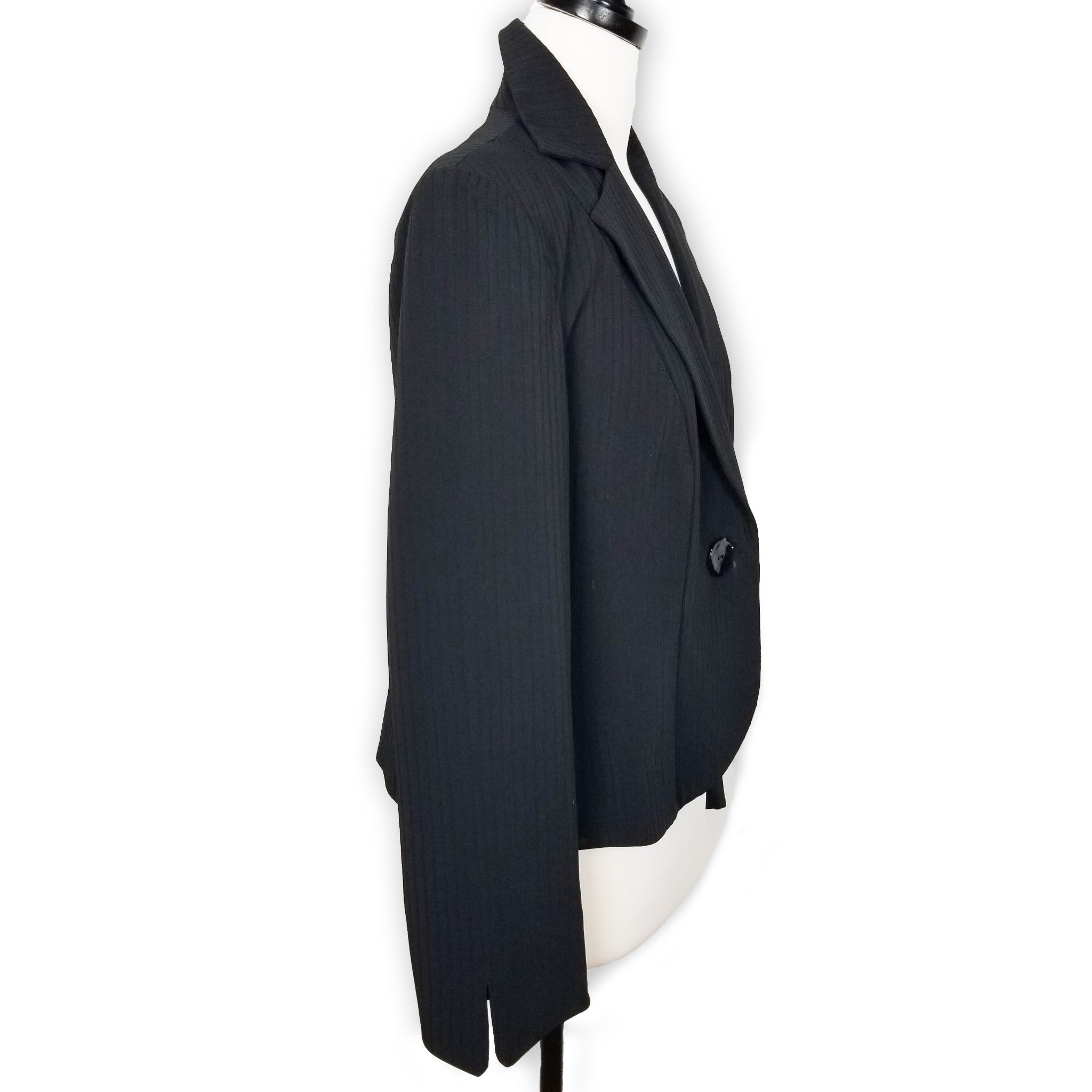 Liz Jordan Black Pinstripe One Button Front Women's Blazer Collared Jacket 10