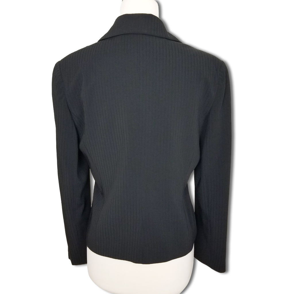 Liz Jordan Black Pinstripe One Button Front Women's Blazer Collared Jacket 10