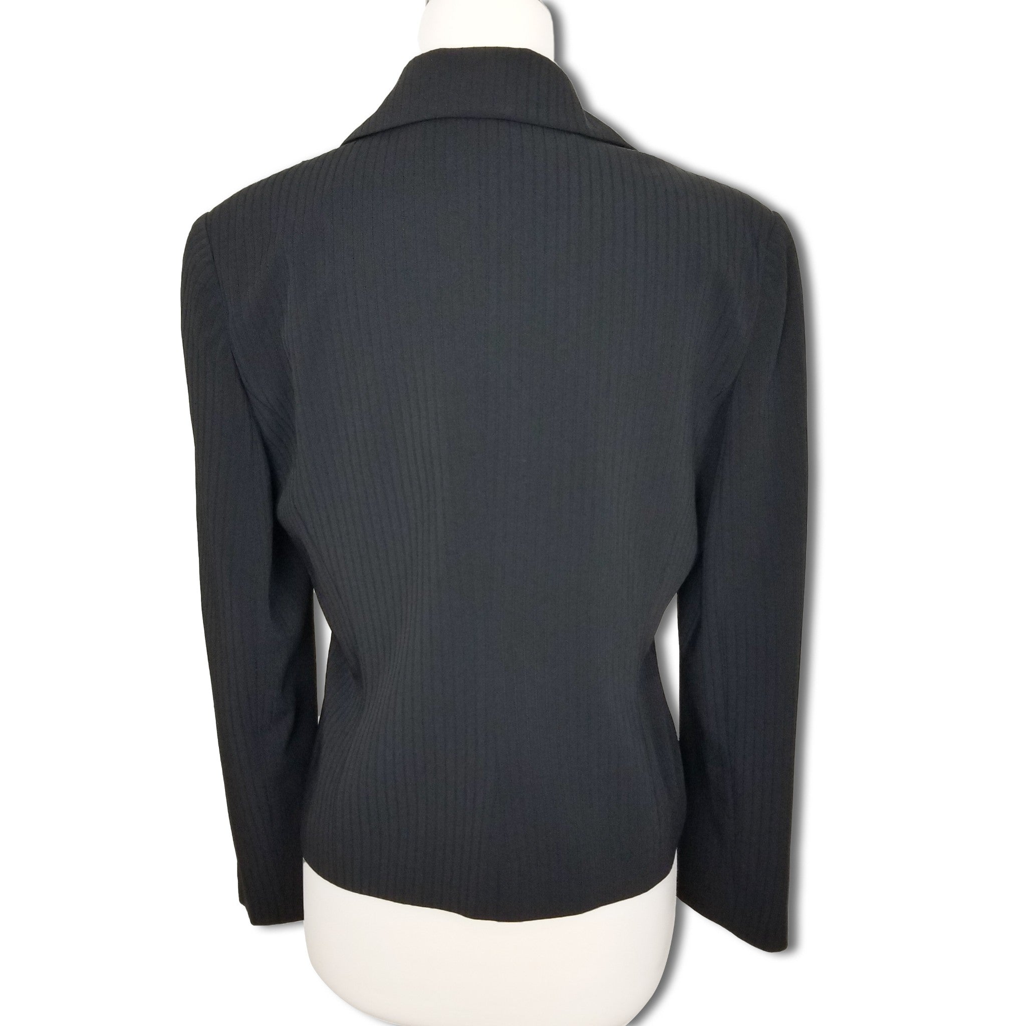 Liz Jordan Black Pinstripe One Button Front Women's Blazer Collared Jacket 10
