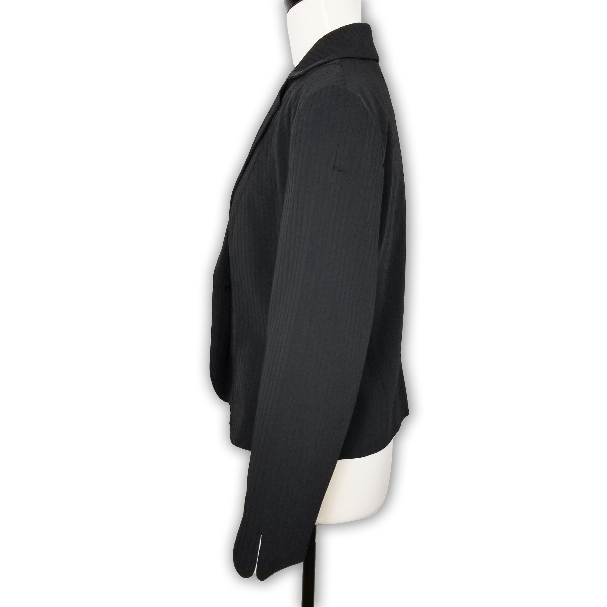 Liz Jordan Black Pinstripe One Button Front Women's Blazer Collared Jacket 10