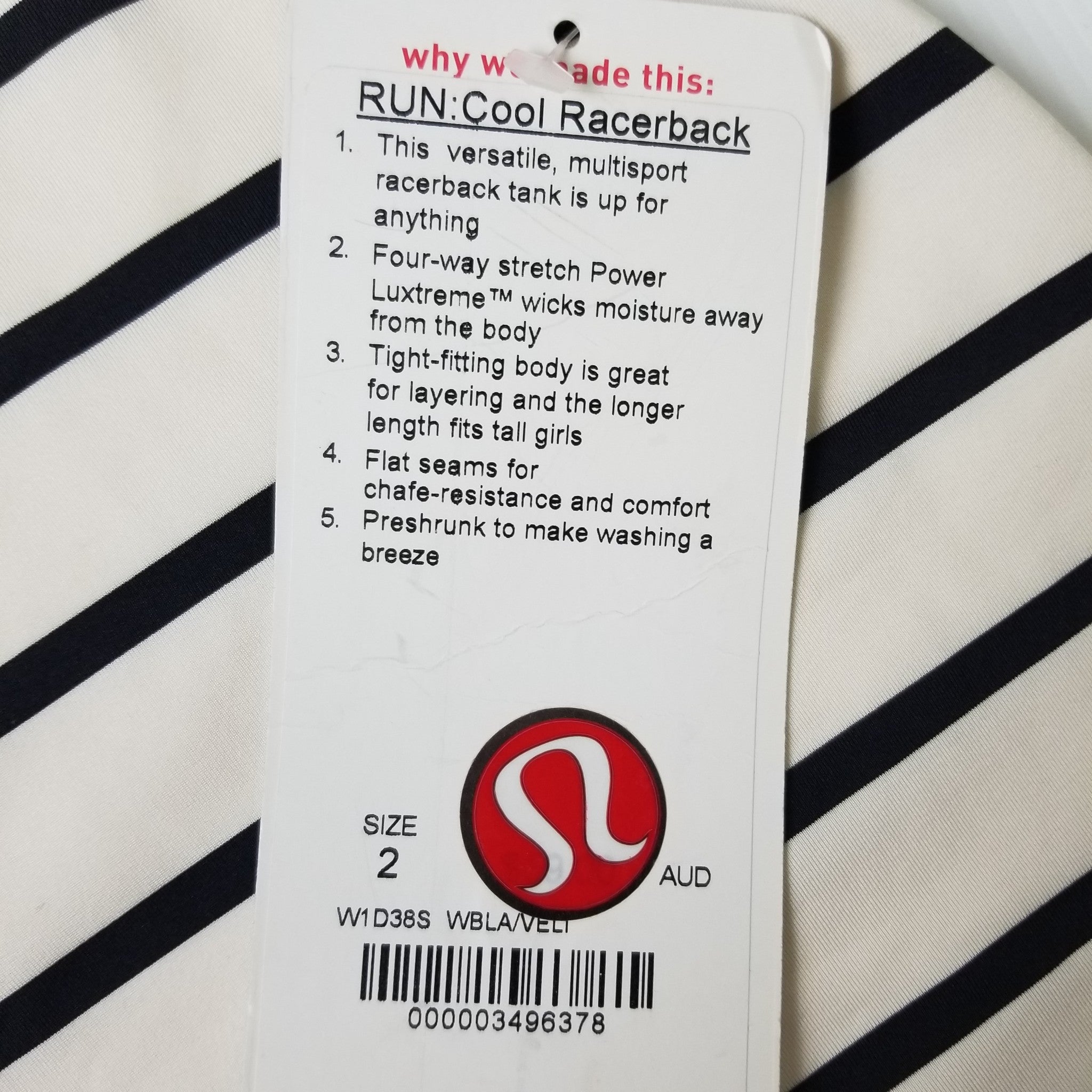 Lululemon Athletica Black White Striped Women's Racerback Tank Top Activewear 2