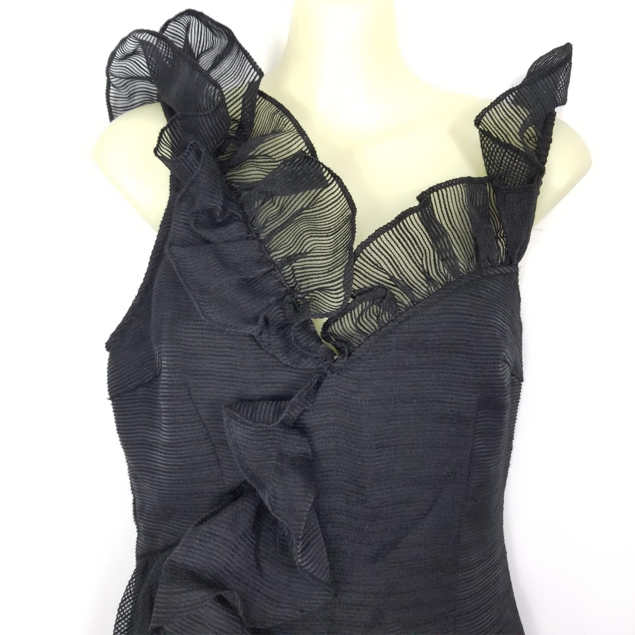 Keepsake Black Sleeveless Asymmetrical Hem Women's Midi Dress Ruffled Neck XS