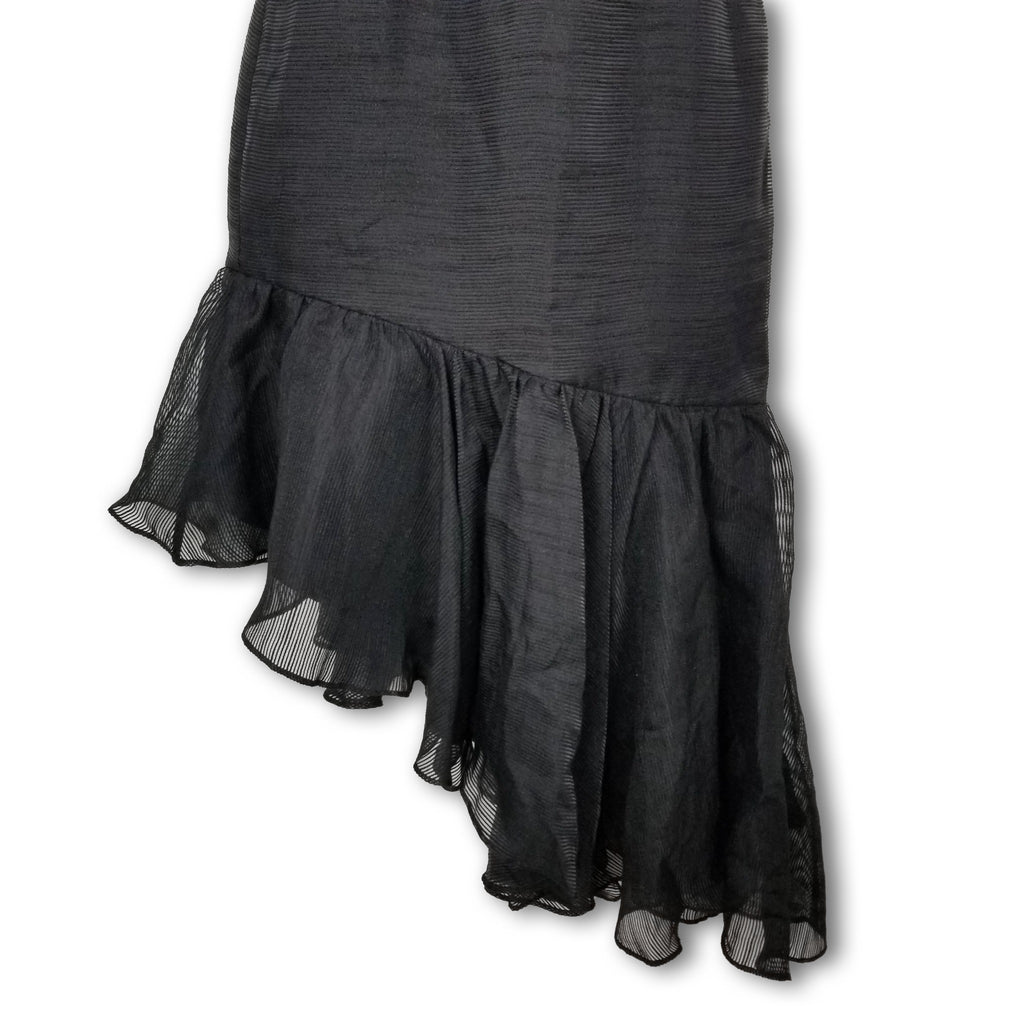 Keepsake Black Sleeveless Asymmetrical Hem Women's Midi Dress Ruffled Neck XS