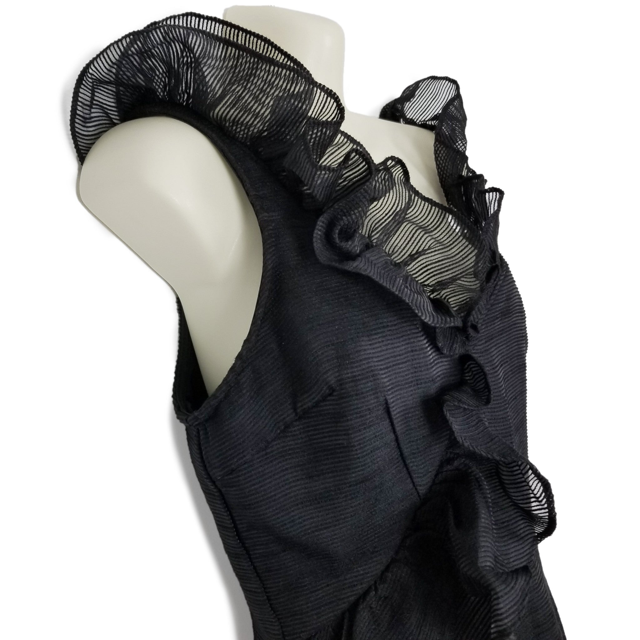 Keepsake Black Sleeveless Asymmetrical Hem Women's Midi Dress Ruffled Neck XS