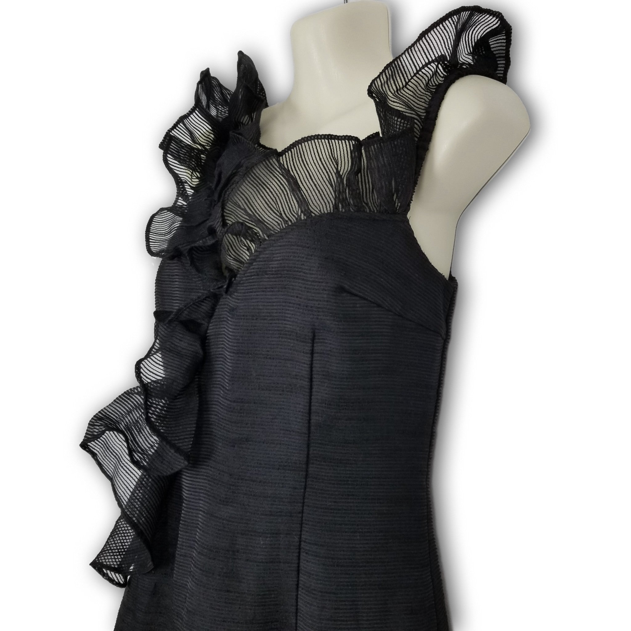 Keepsake Black Sleeveless Asymmetrical Hem Women's Midi Dress Ruffled Neck XS