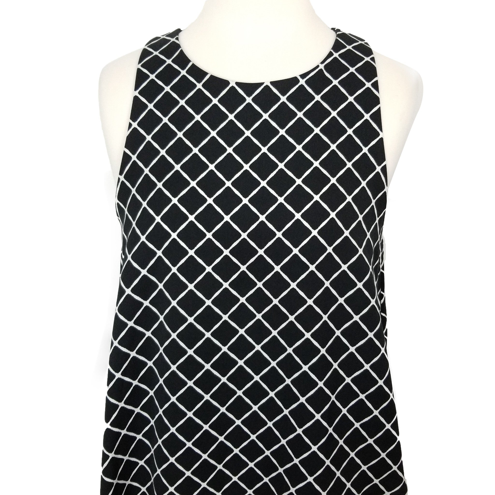 Piper Formal Black White Layered Sleeveless Women's Midi Dress Keyhole Back Sz 8