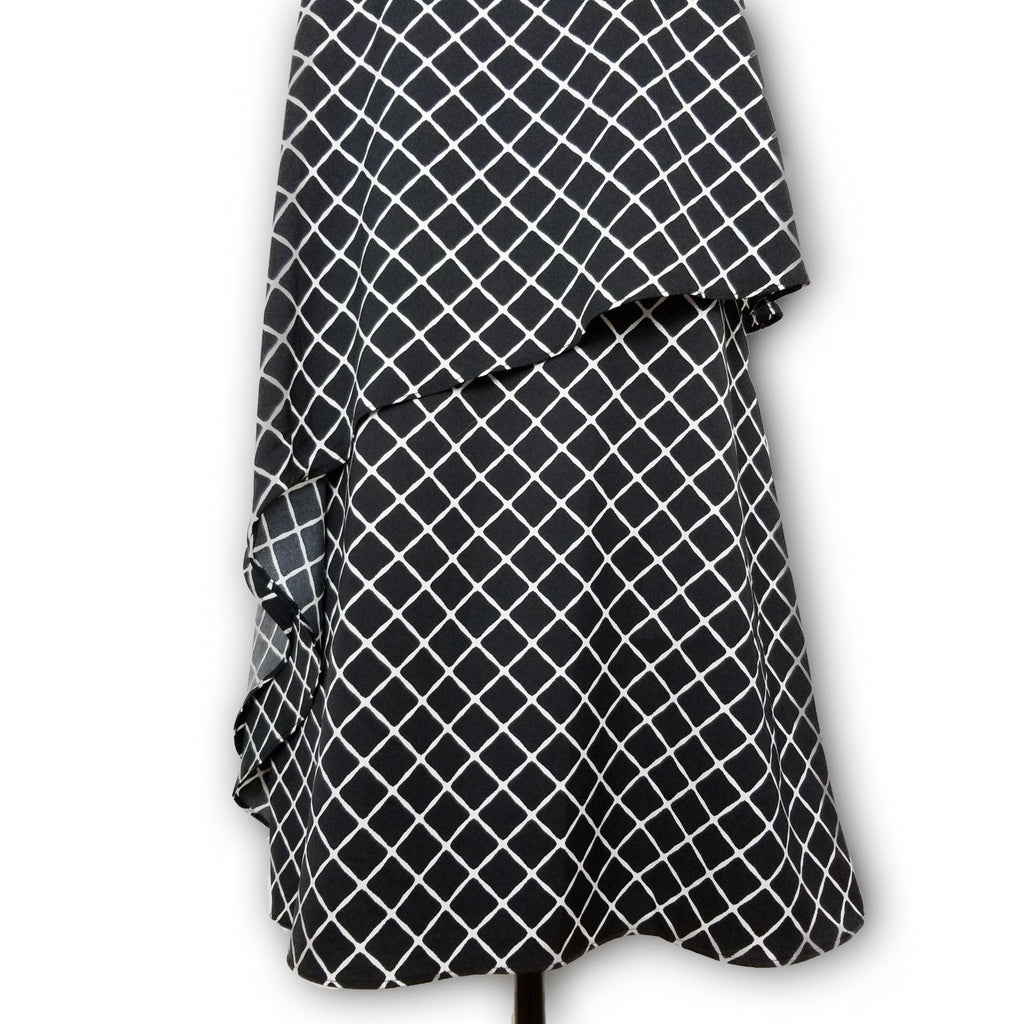 Piper Formal Black White Layered Sleeveless Women's Midi Dress Keyhole Back Sz 8