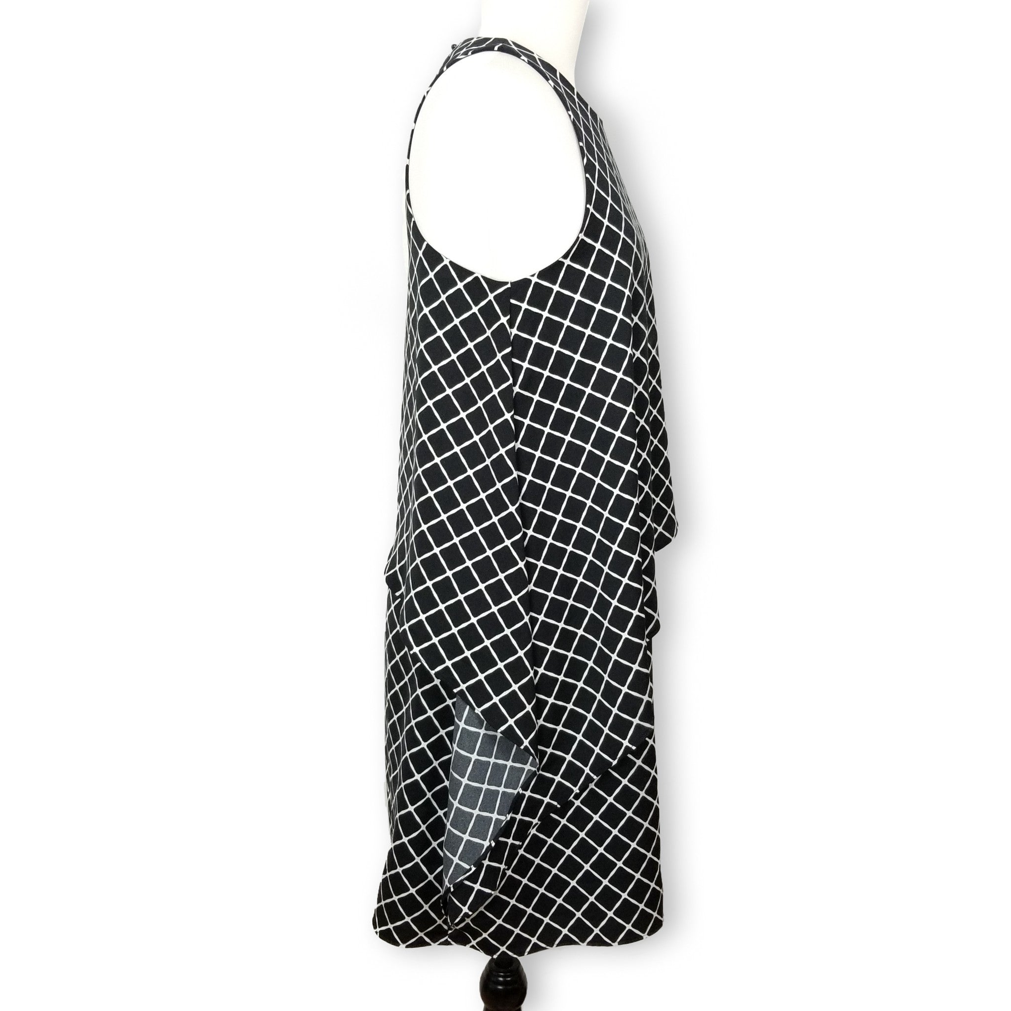 Piper Formal Black White Layered Sleeveless Women's Midi Dress Keyhole Back Sz 8