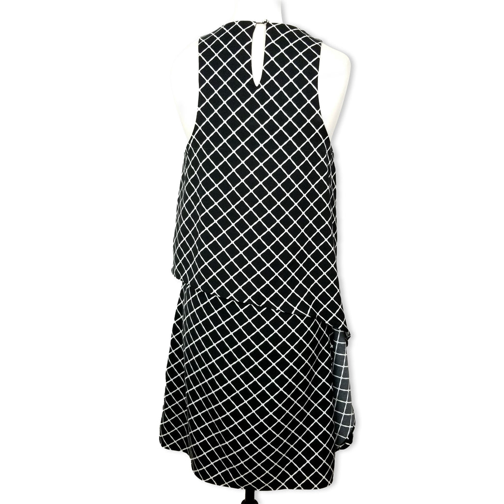 Piper Formal Black White Layered Sleeveless Women's Midi Dress Keyhole Back Sz 8