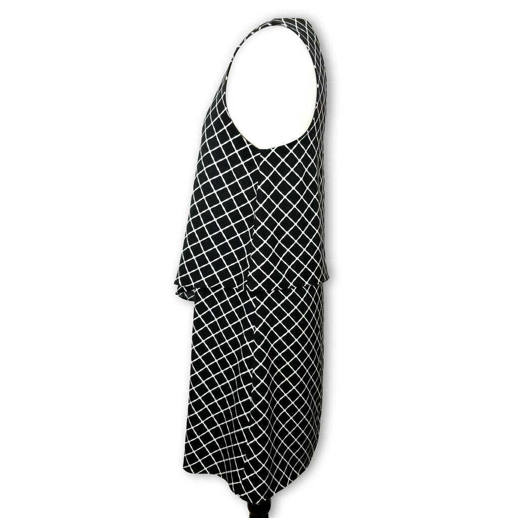 Piper Formal Black White Layered Sleeveless Women's Midi Dress Keyhole Back Sz 8