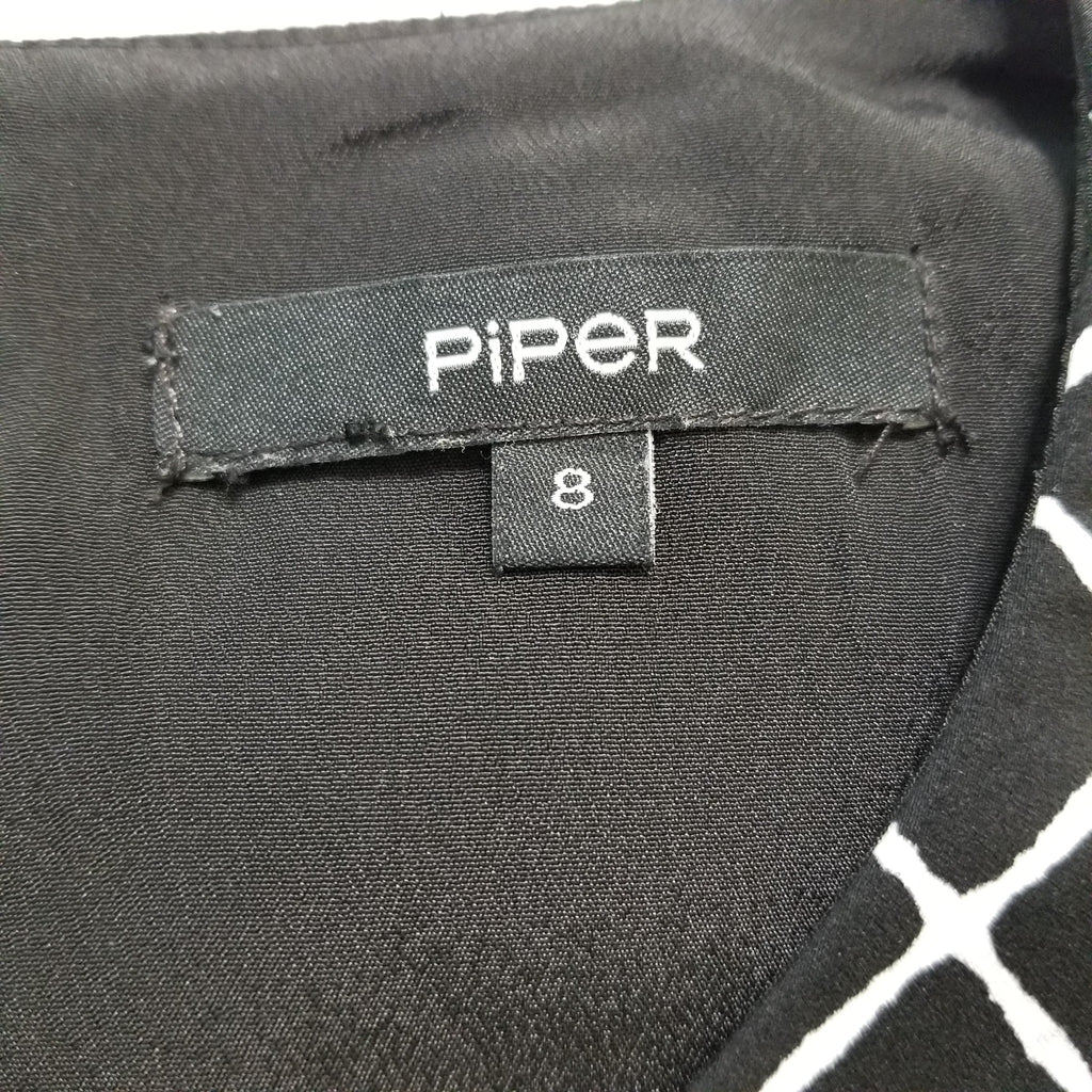 Piper Formal Black White Layered Sleeveless Women's Midi Dress Keyhole Back Sz 8