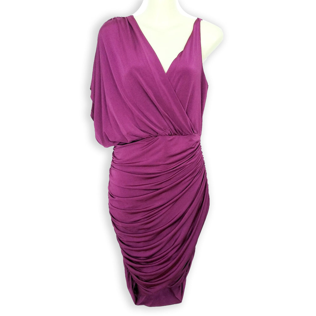 Forcast Women's Purple Ruched Bodycon Dress 10 M Asymmetrical Party Cocktail