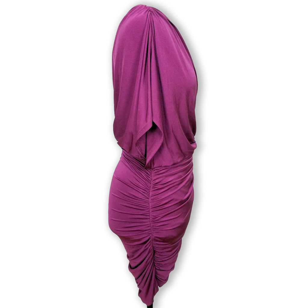 Forcast Women's Purple Ruched Bodycon Dress 10 M Asymmetrical Party Cocktail