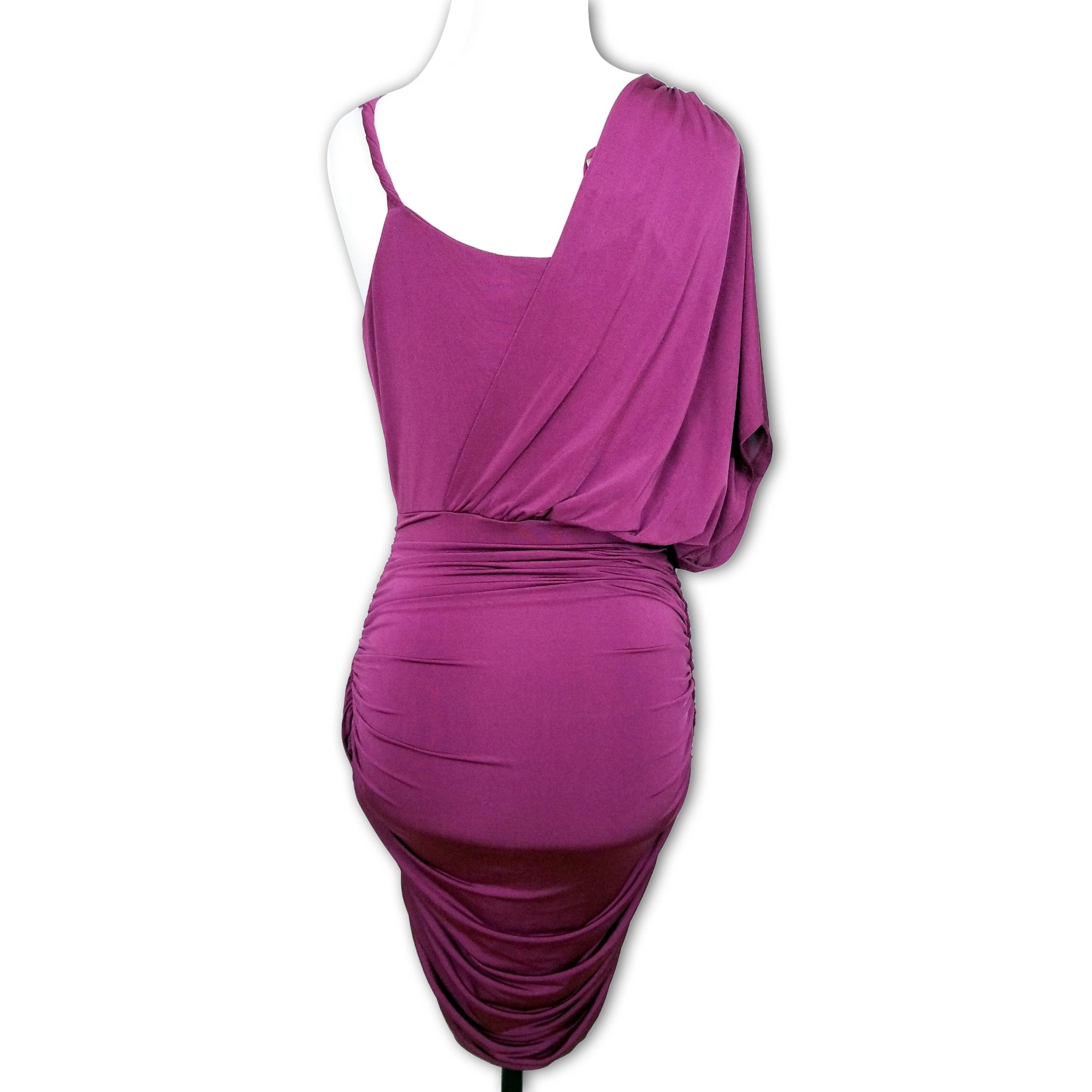 Forcast Women's Purple Ruched Bodycon Dress 10 M Asymmetrical Party Cocktail