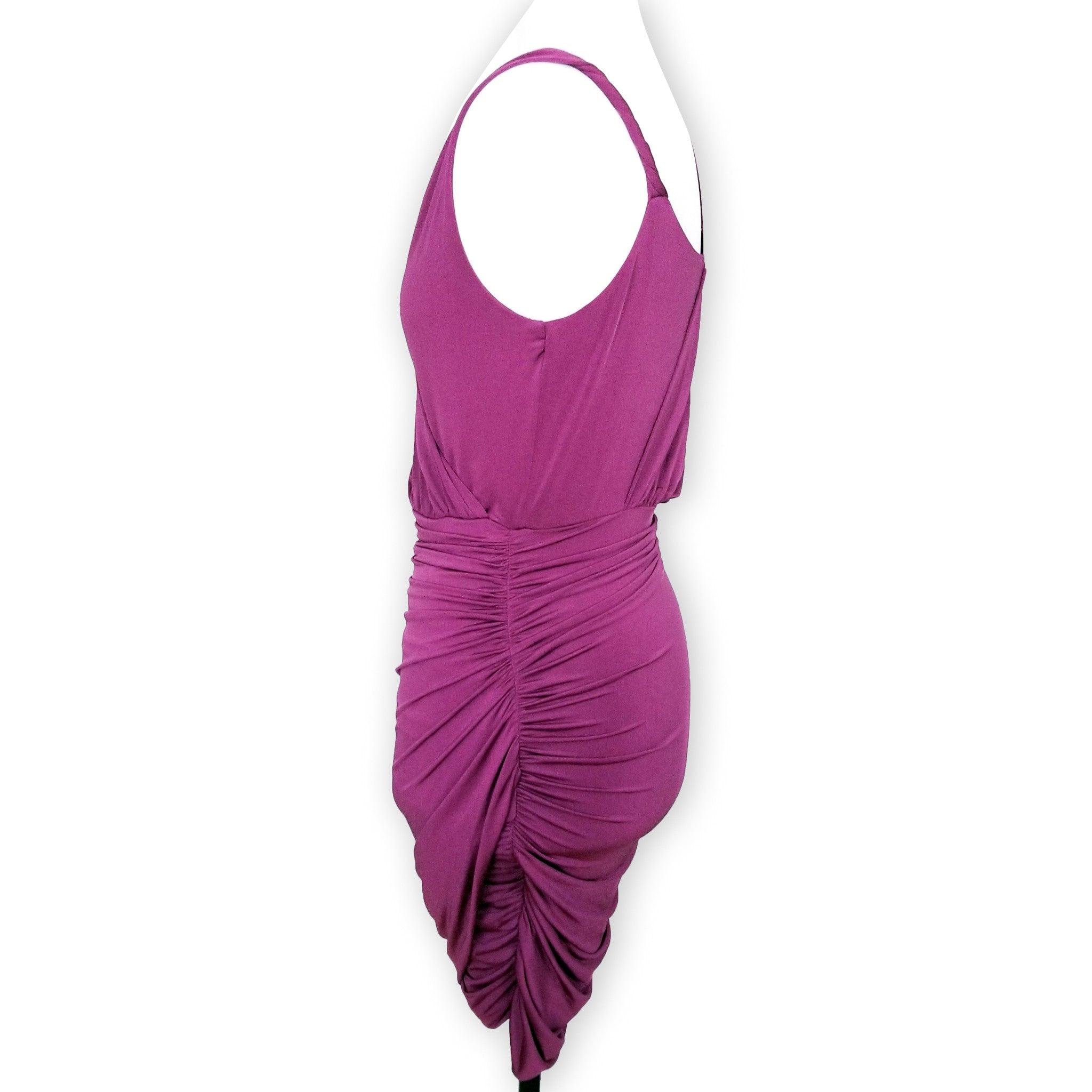 Forcast Women's Purple Ruched Bodycon Dress 10 M Asymmetrical Party Cocktail