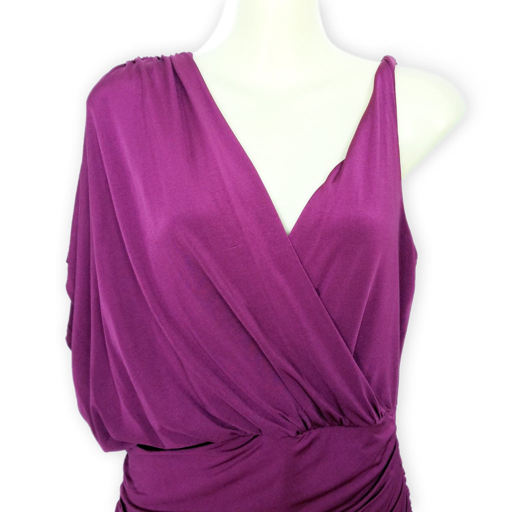Forcast Women's Purple Ruched Bodycon Dress 10 M Asymmetrical Party Cocktail