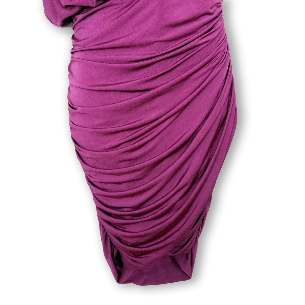 Forcast Women's Purple Ruched Bodycon Dress 10 M Asymmetrical Party Cocktail