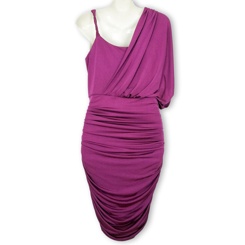 Forcast Women's Purple Ruched Bodycon Dress 10 M Asymmetrical Party Cocktail