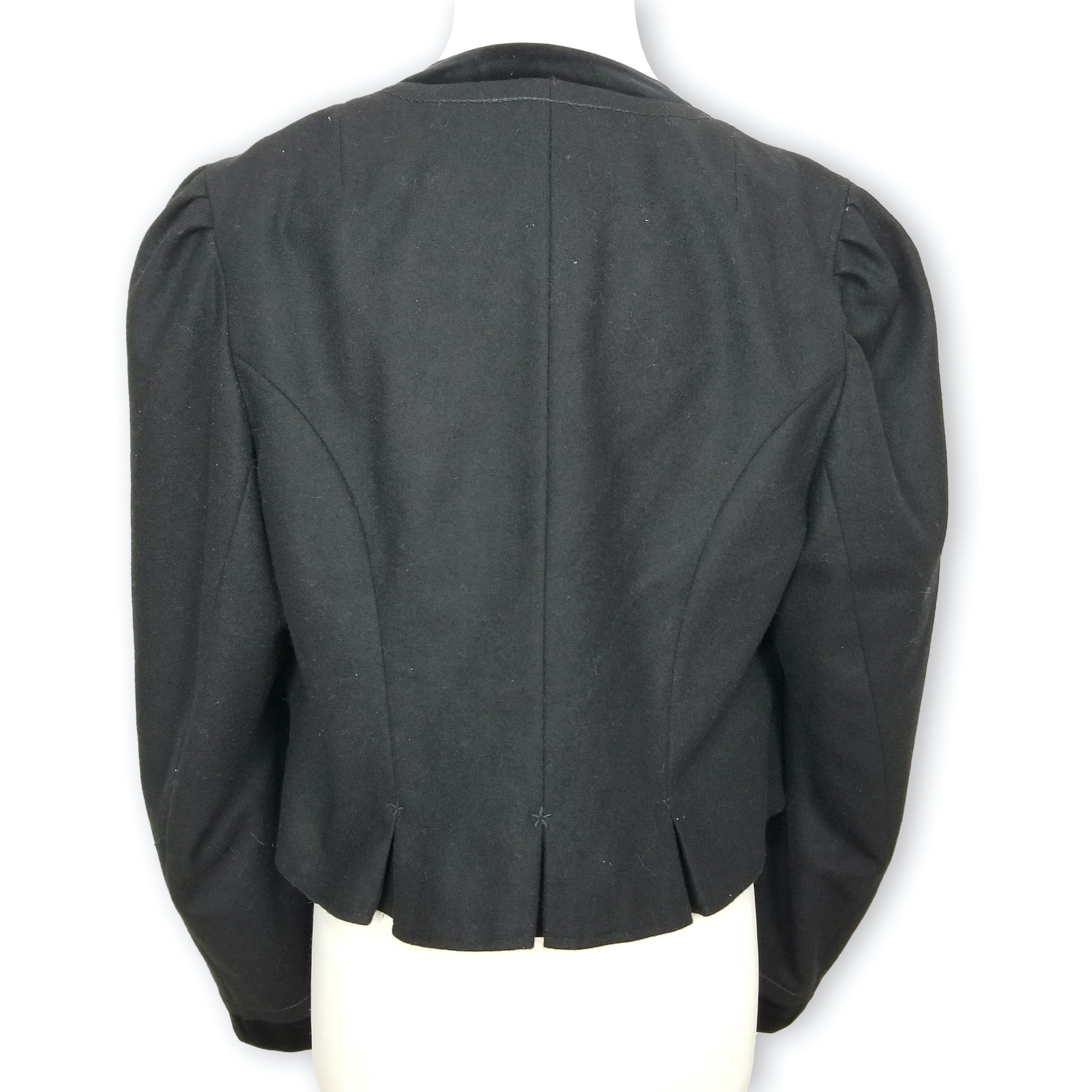 Vintage Women's Black Cropped Pure Wool Jacket Formal Long Sleeve Blazer EUR 48