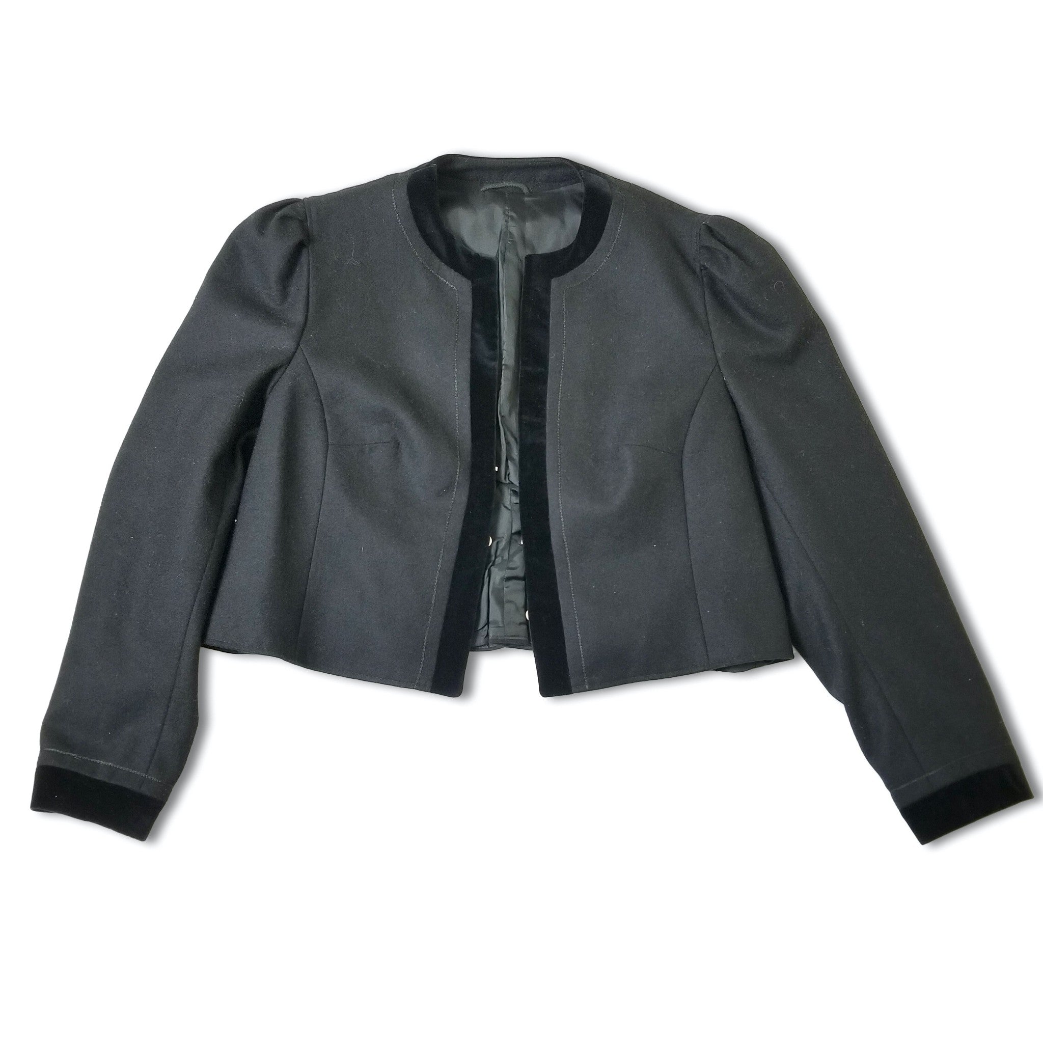 Vintage Women's Black Cropped Pure Wool Jacket Formal Long Sleeve Blazer EUR 48