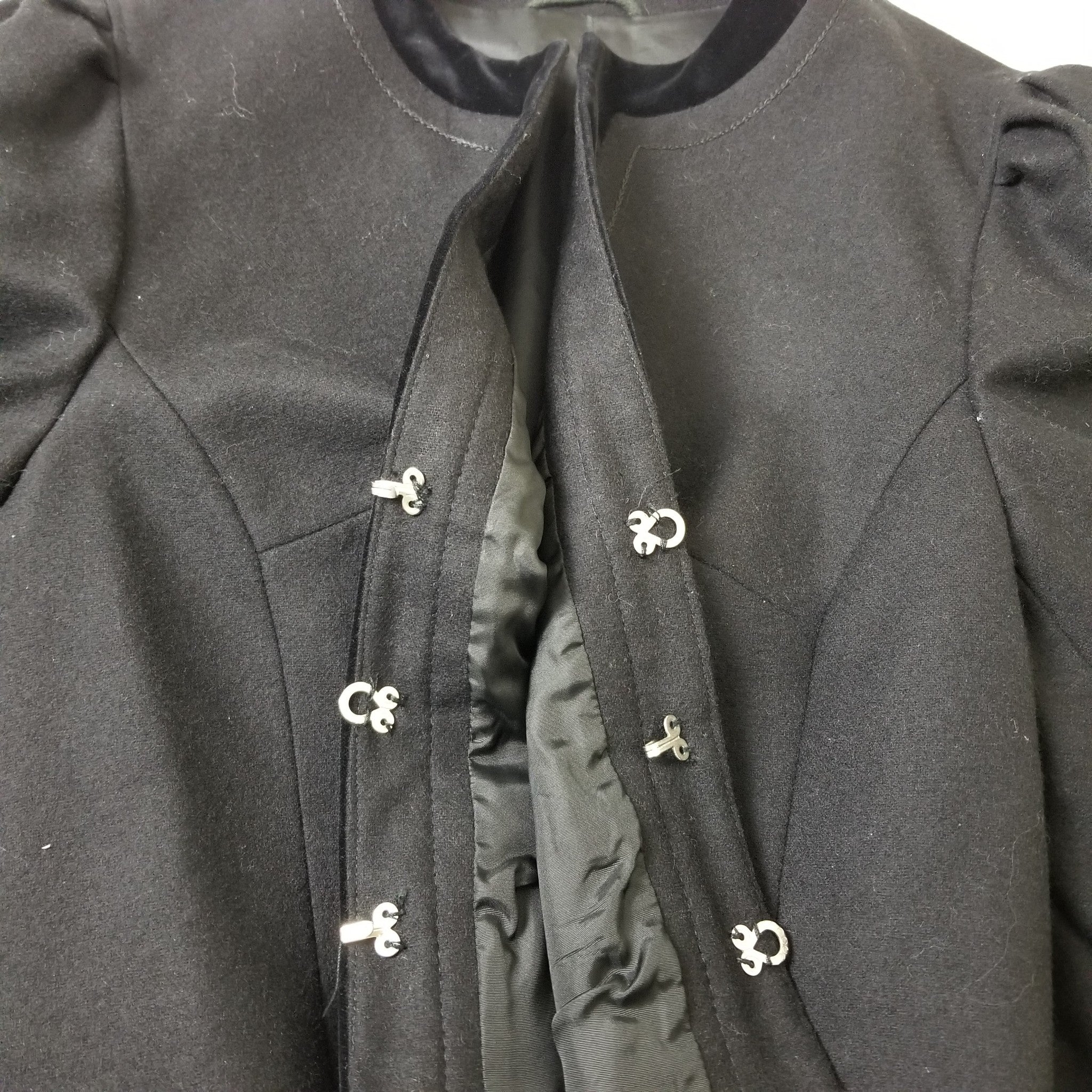 Vintage Women's Black Cropped Pure Wool Jacket Formal Long Sleeve Blazer EUR 48