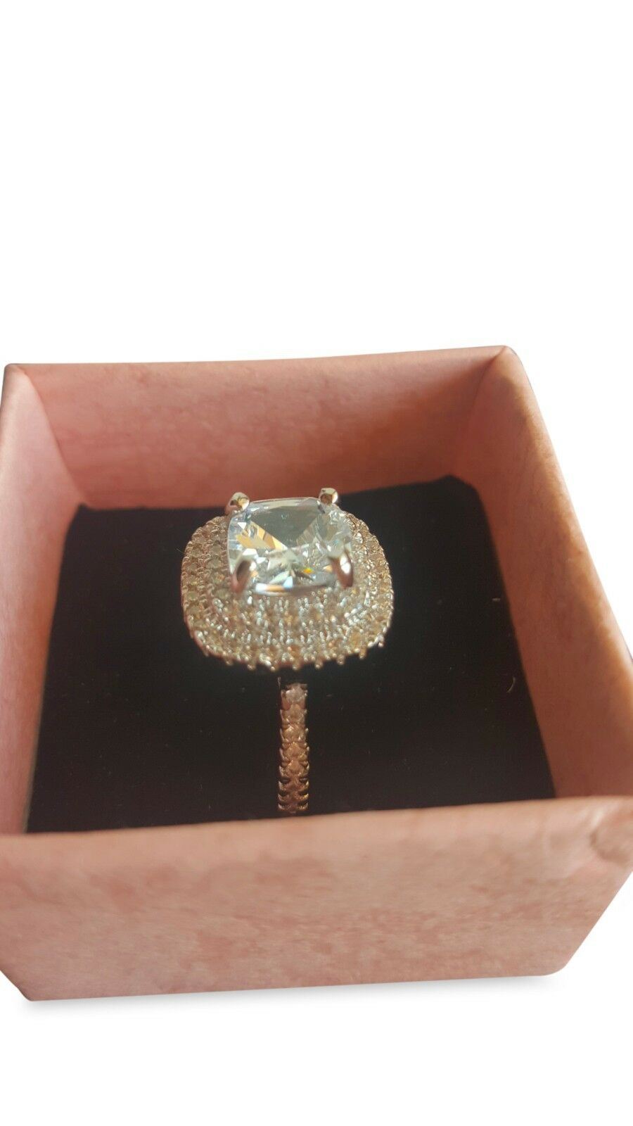 Womens Sterling Silver Double Halo Cushion Cut Simulated Wedding Engagement Ring
