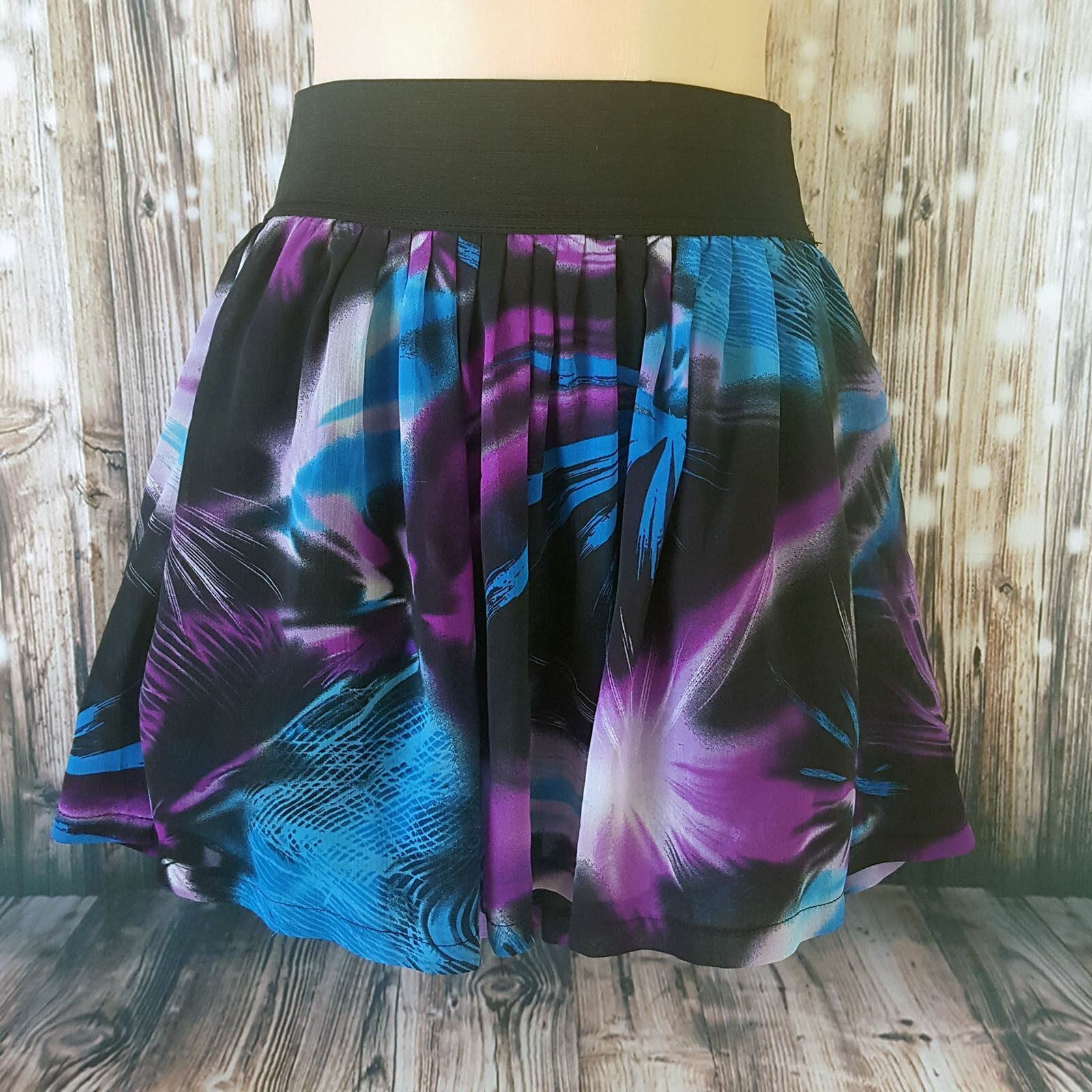 ICE Women's Black Purple Blue Tropical Fashion Sexy Print Cocktail Mini Skirt