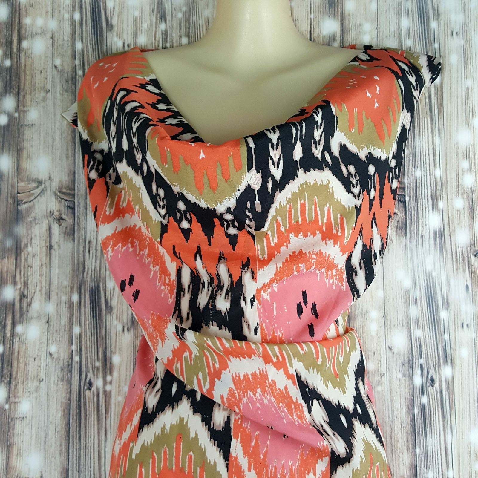 BARKINS Women's Cowl Neck Fashion Blouse Orange Black White Sleeveless Work Top