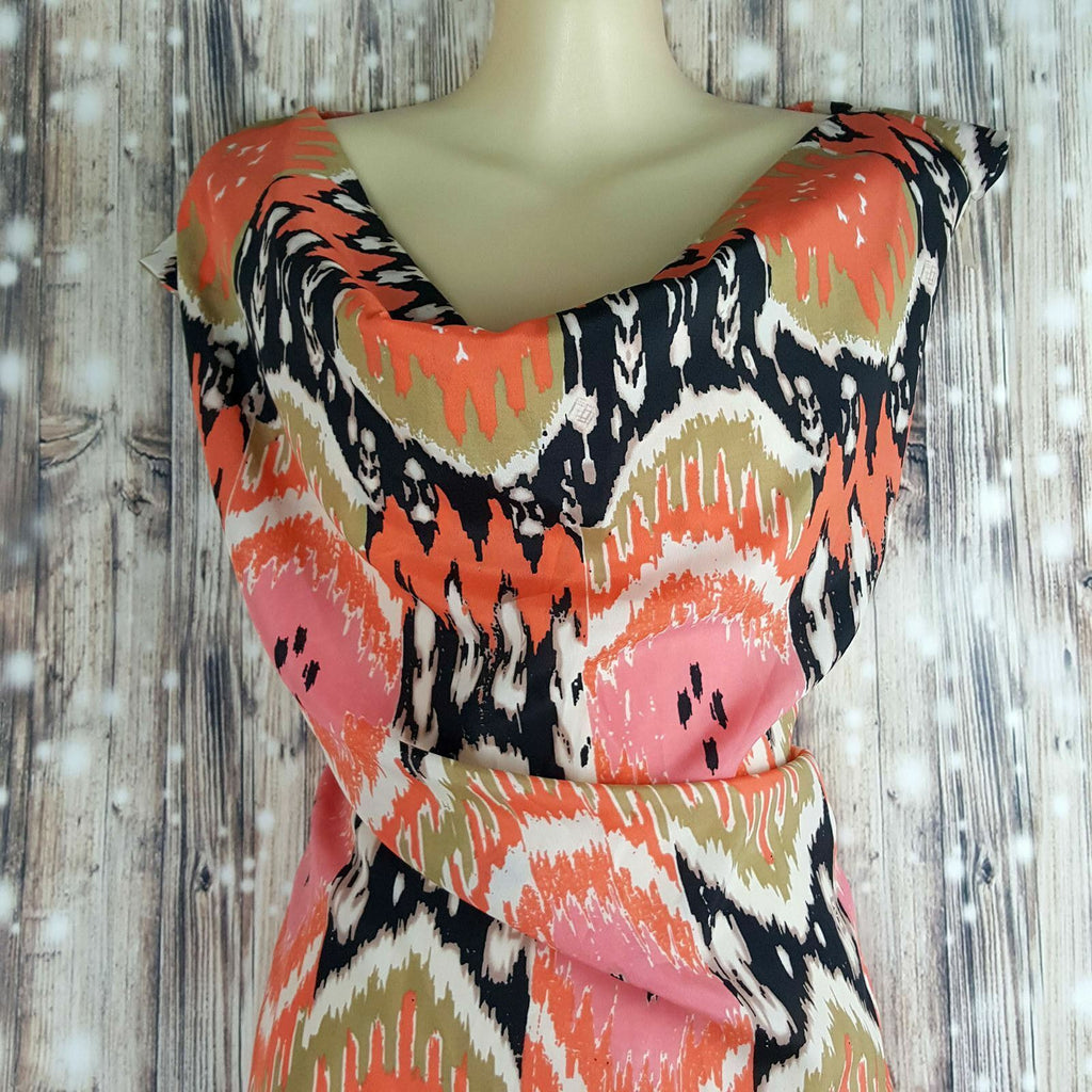 BARKINS Women's Cowl Neck Fashion Blouse Orange Black White Sleeveless Work Top