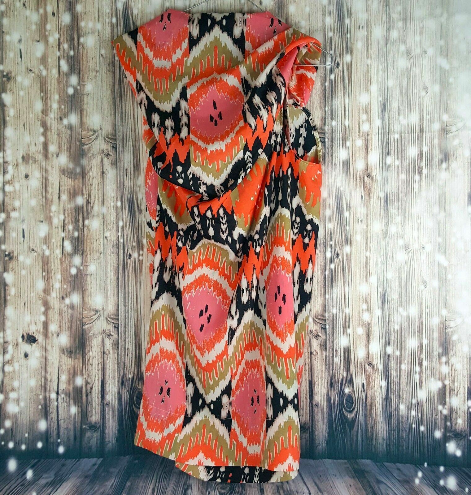 BARKINS Women's Cowl Neck Fashion Blouse Orange Black White Sleeveless Work Top