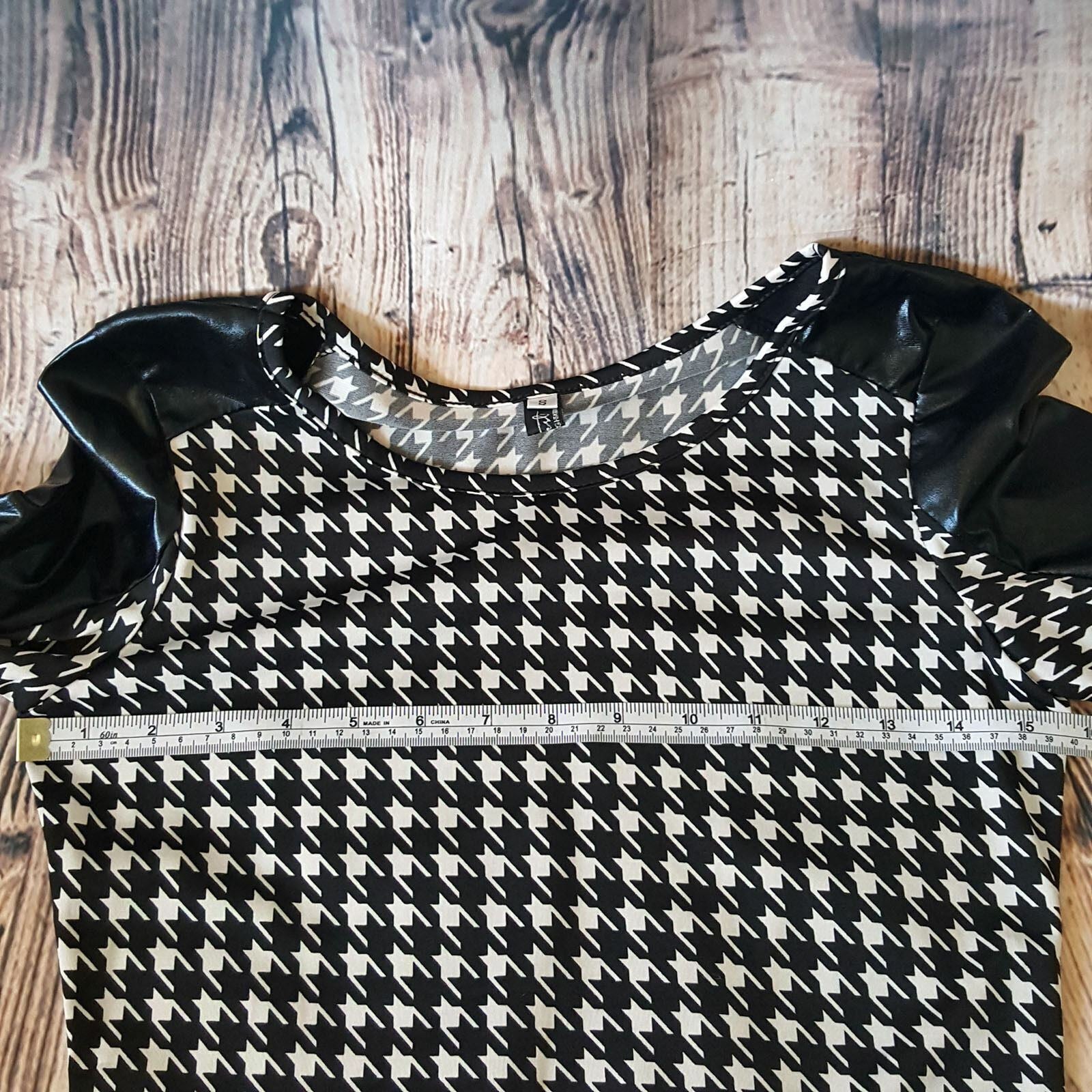 Women Black & White Long Sleeve Fashion Bodycon Cotton Dress Houndstooth Design