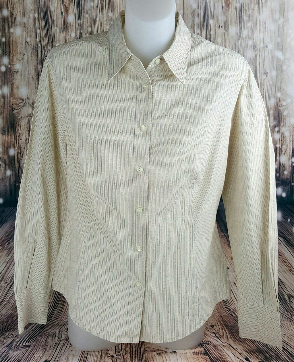 COUNTRY ROAD Women's Beige Pinstripe Long Sleeve Polo Ladies Top Office Wear