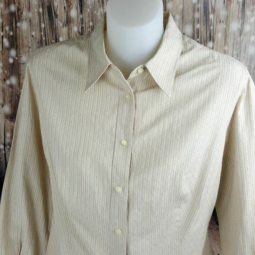 COUNTRY ROAD Women's Beige Pinstripe Long Sleeve Polo Ladies Top Office Wear