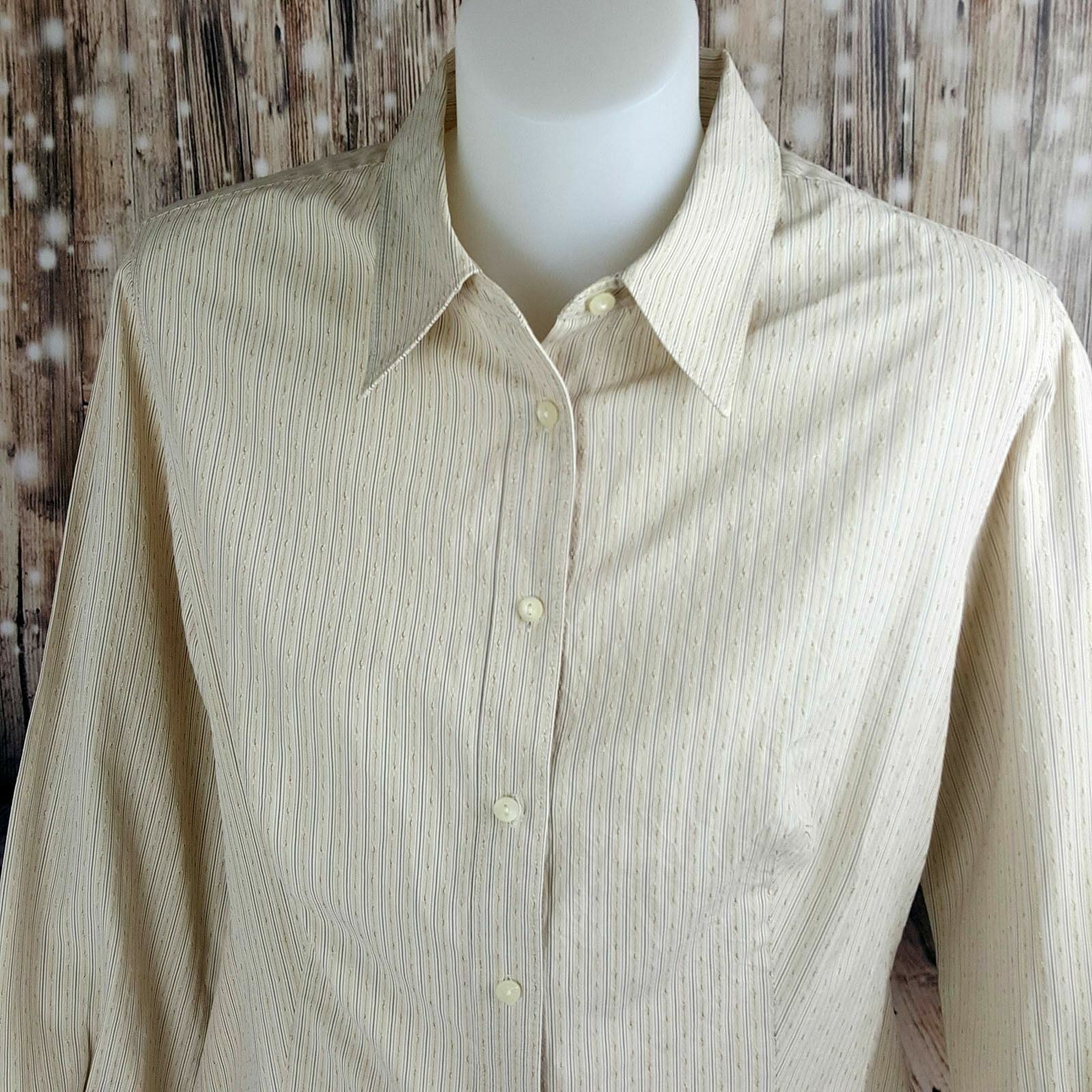 COUNTRY ROAD Women's Beige Pinstripe Long Sleeve Polo Ladies Top Office Wear