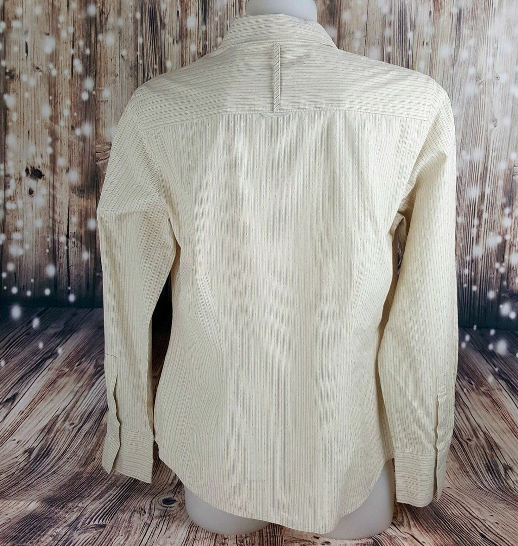 COUNTRY ROAD Women's Beige Pinstripe Long Sleeve Polo Ladies Top Office Wear