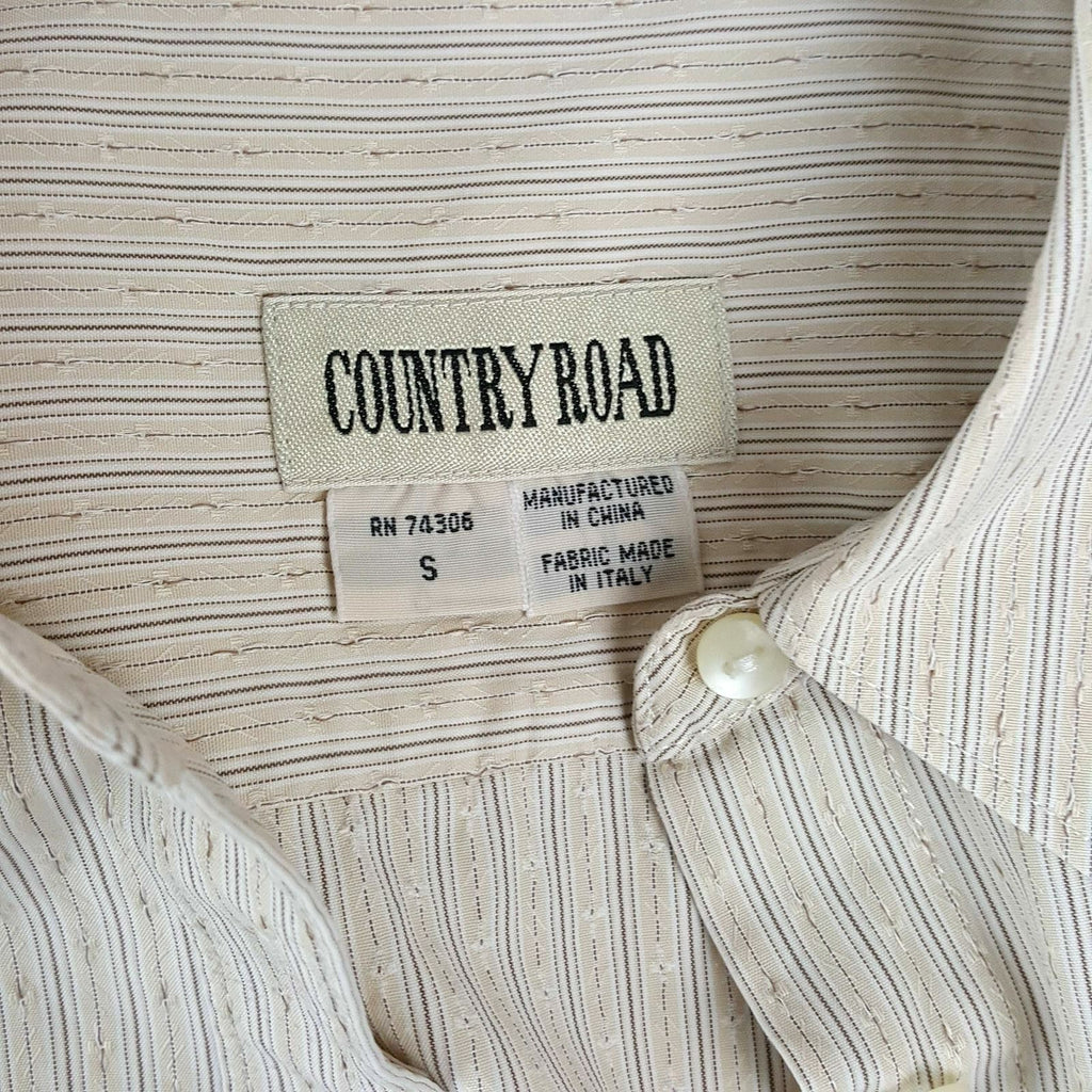 COUNTRY ROAD Women's Beige Pinstripe Long Sleeve Polo Ladies Top Office Wear